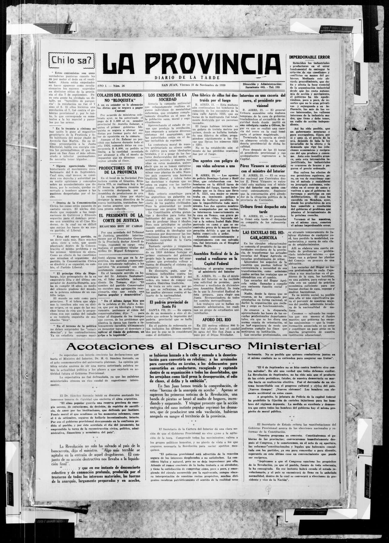 Portada · 21 de Noviembre de 1930