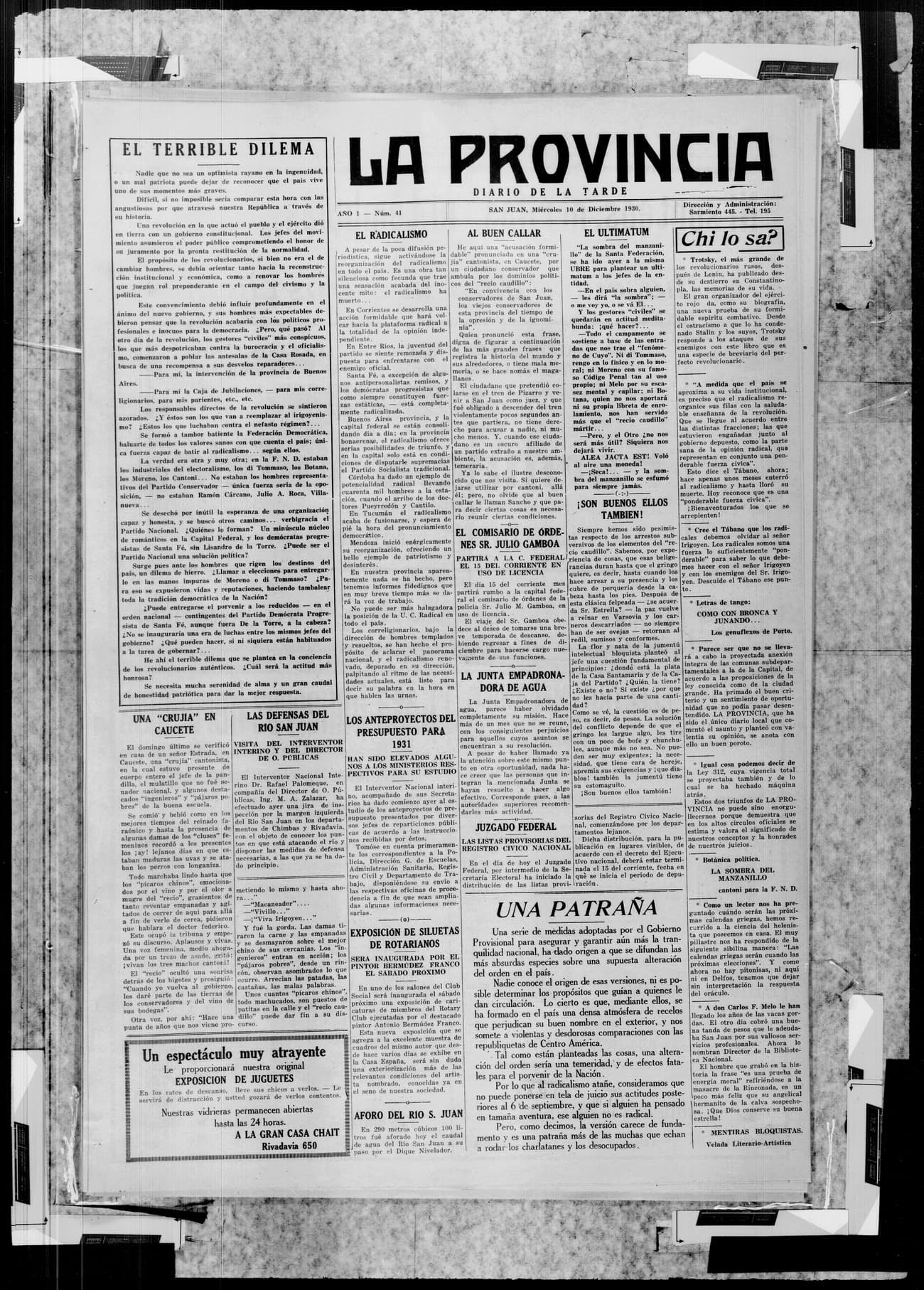 Portada · 10 de Diciembre de 1930
