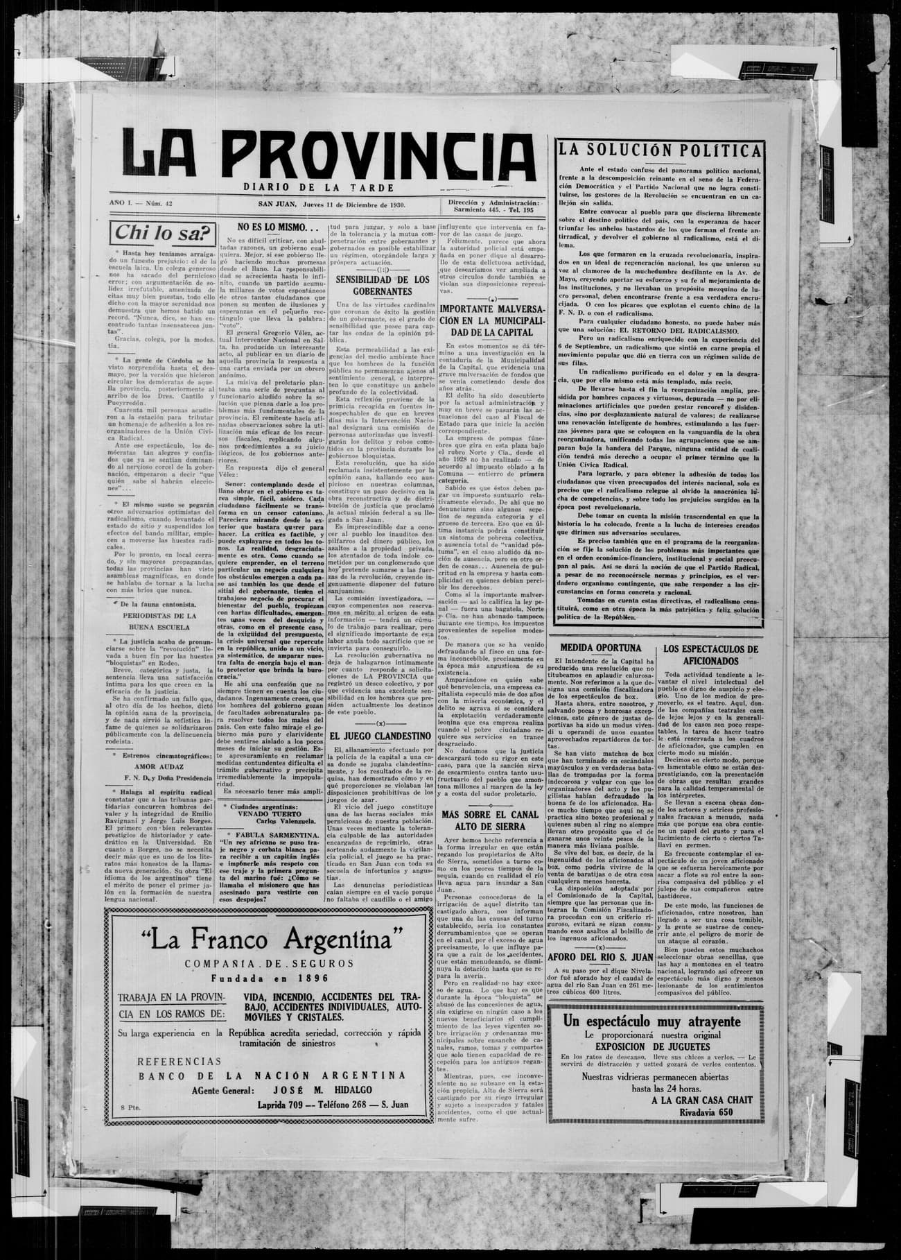 Portada · 11 de Diciembre de 1930