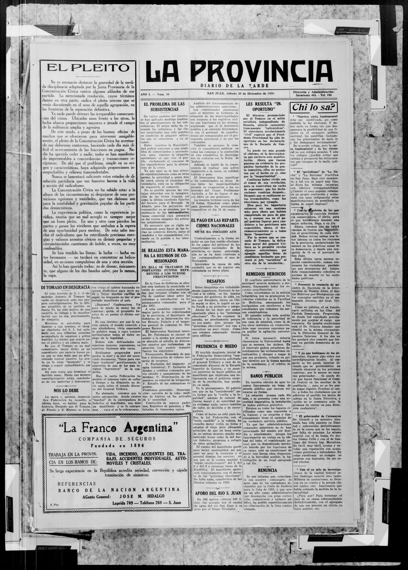 Portada · 20 de Diciembre de 1930