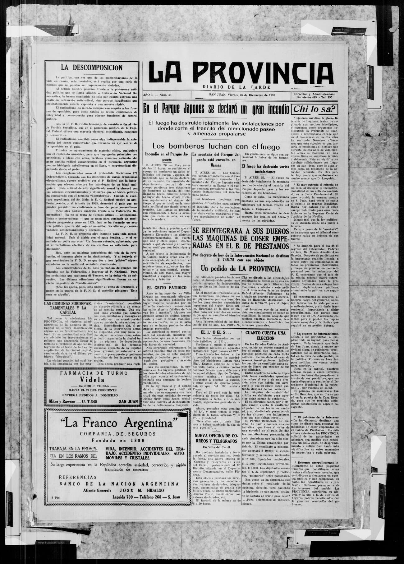 Portada · 26 de Diciembre de 1930
