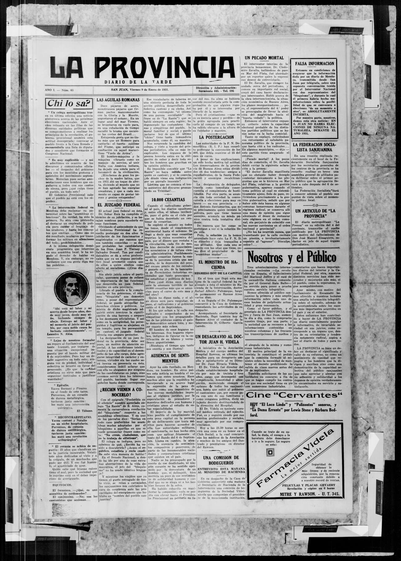 Portada · 9 de Enero de 1931