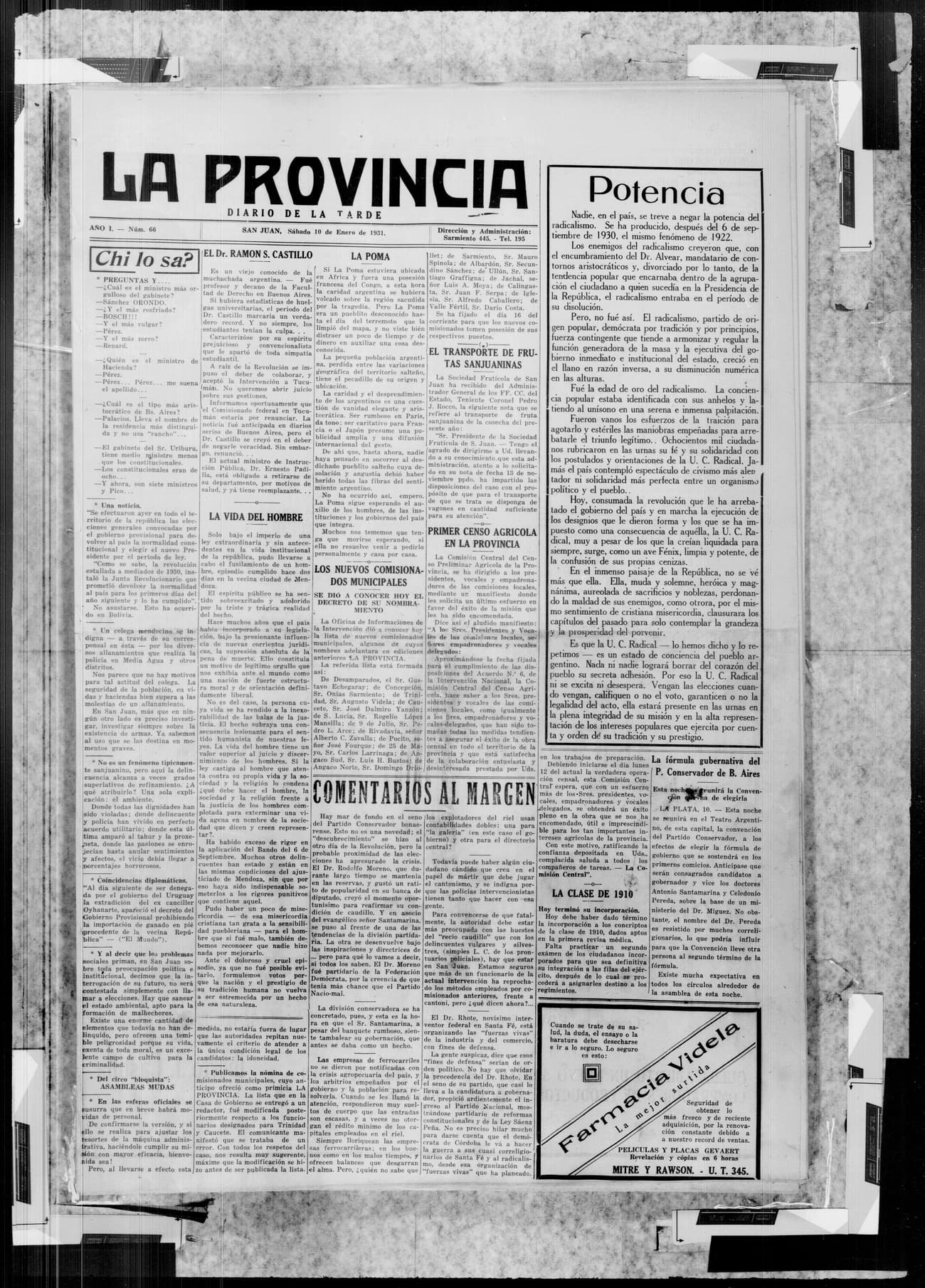 Portada · 10 de Enero de 1931