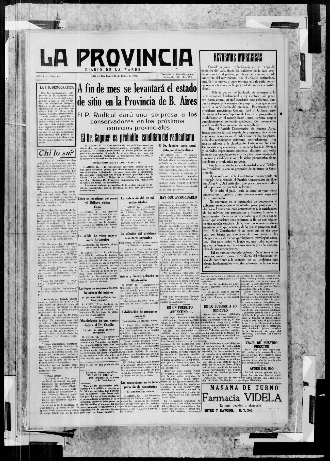 Portada · 12 de Enero de 1931