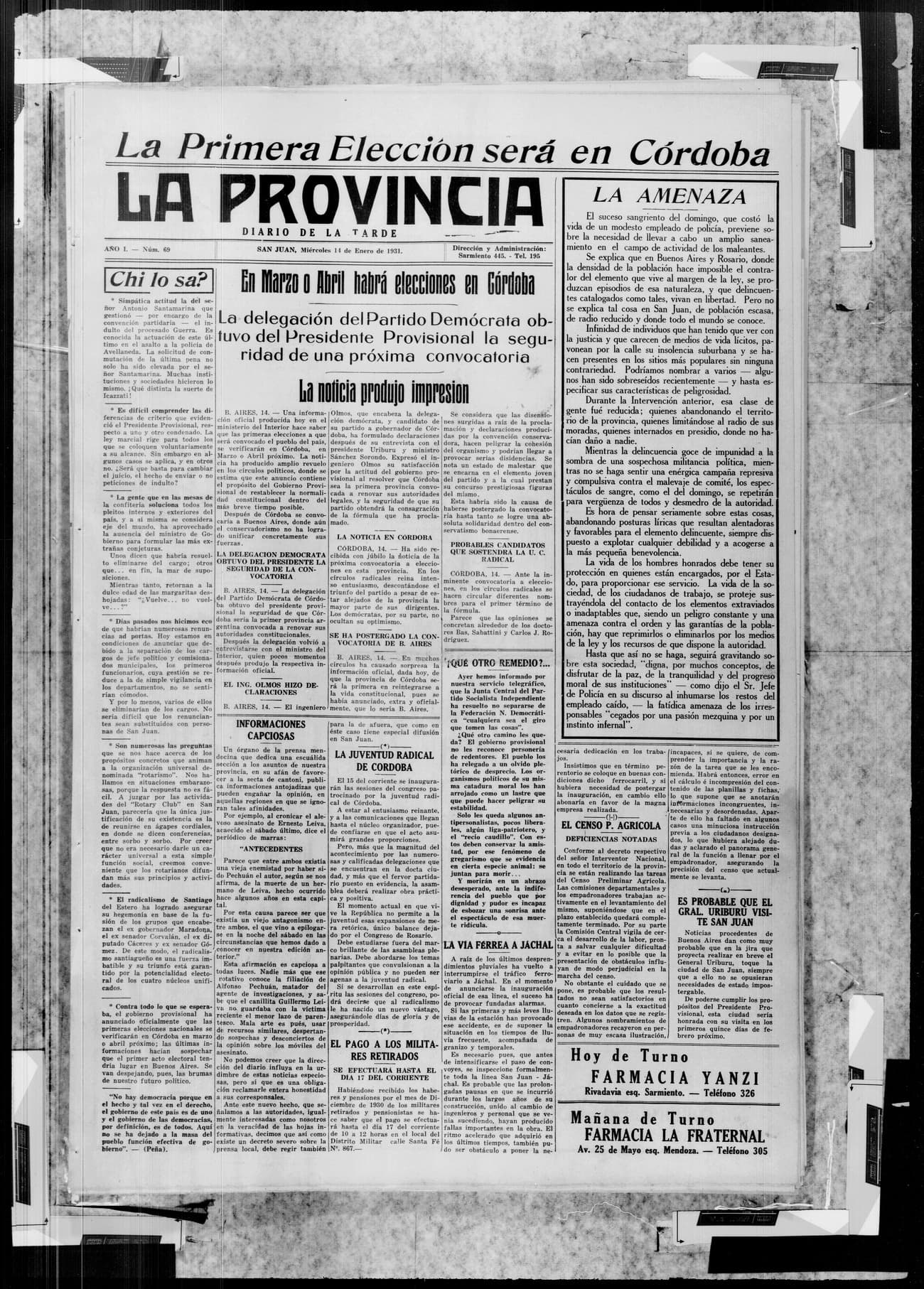 Portada · 14 de Enero de 1931