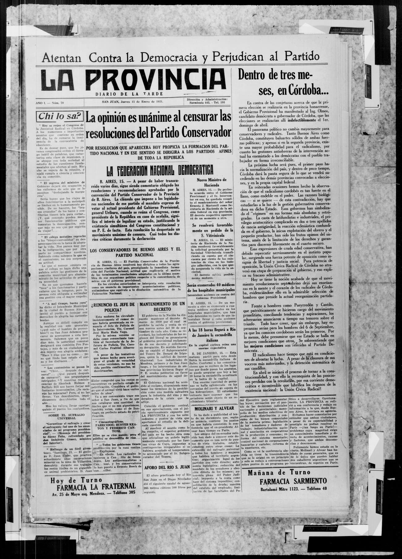 Portada · 15 de Enero de 1931