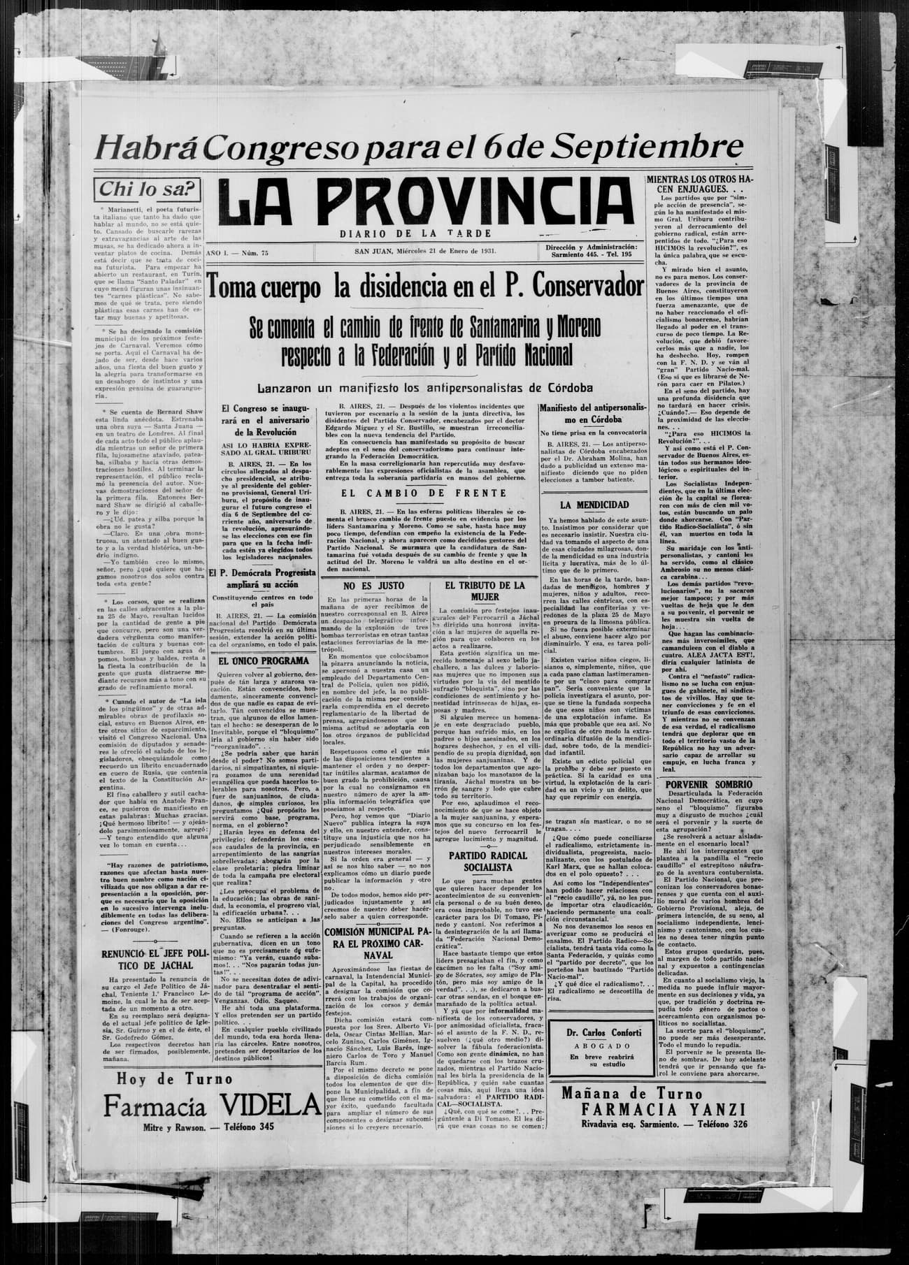 Portada · 21 de Enero de 1931