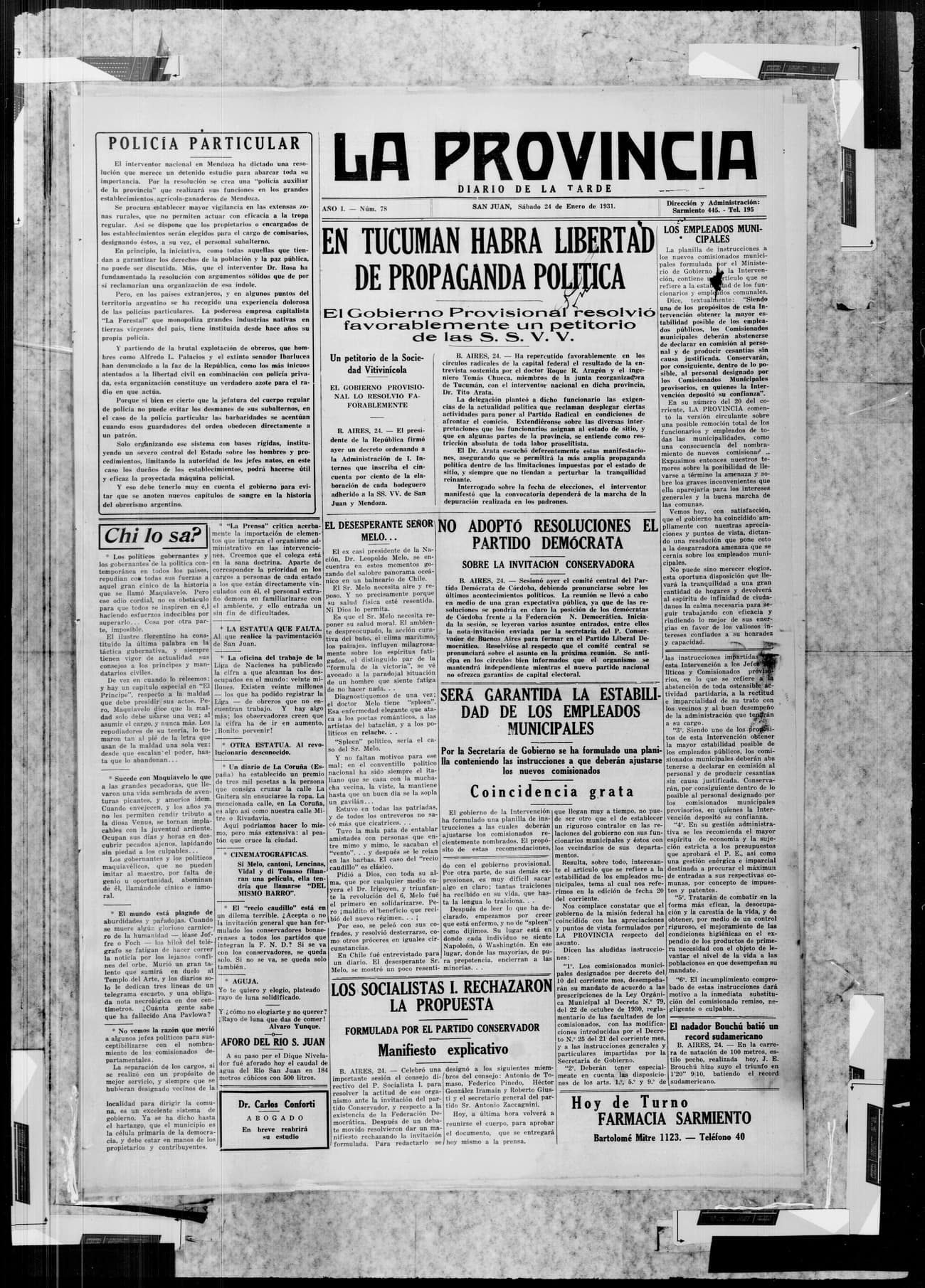 Portada · 24 de Enero de 1931