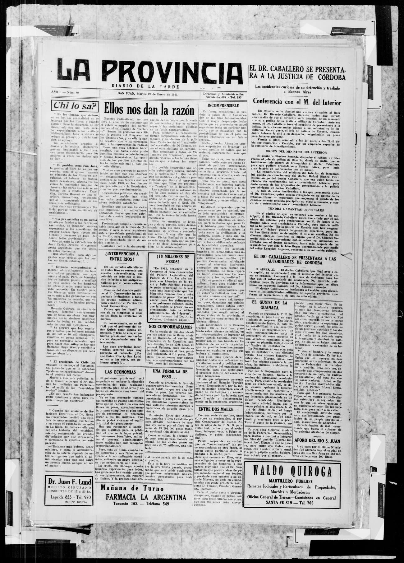 Portada · 27 de Enero de 1931