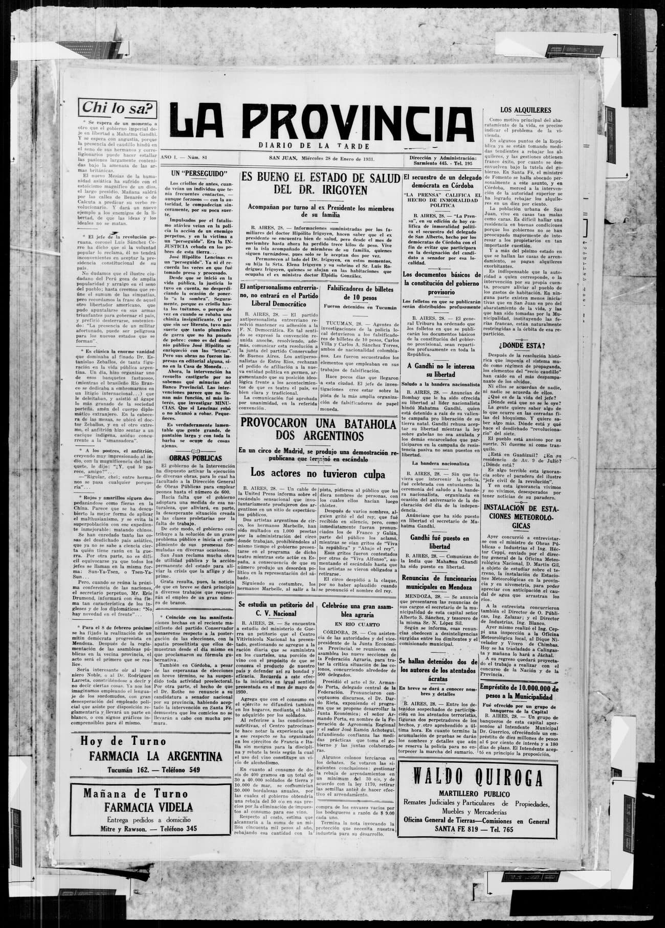 Portada · 28 de Enero de 1931