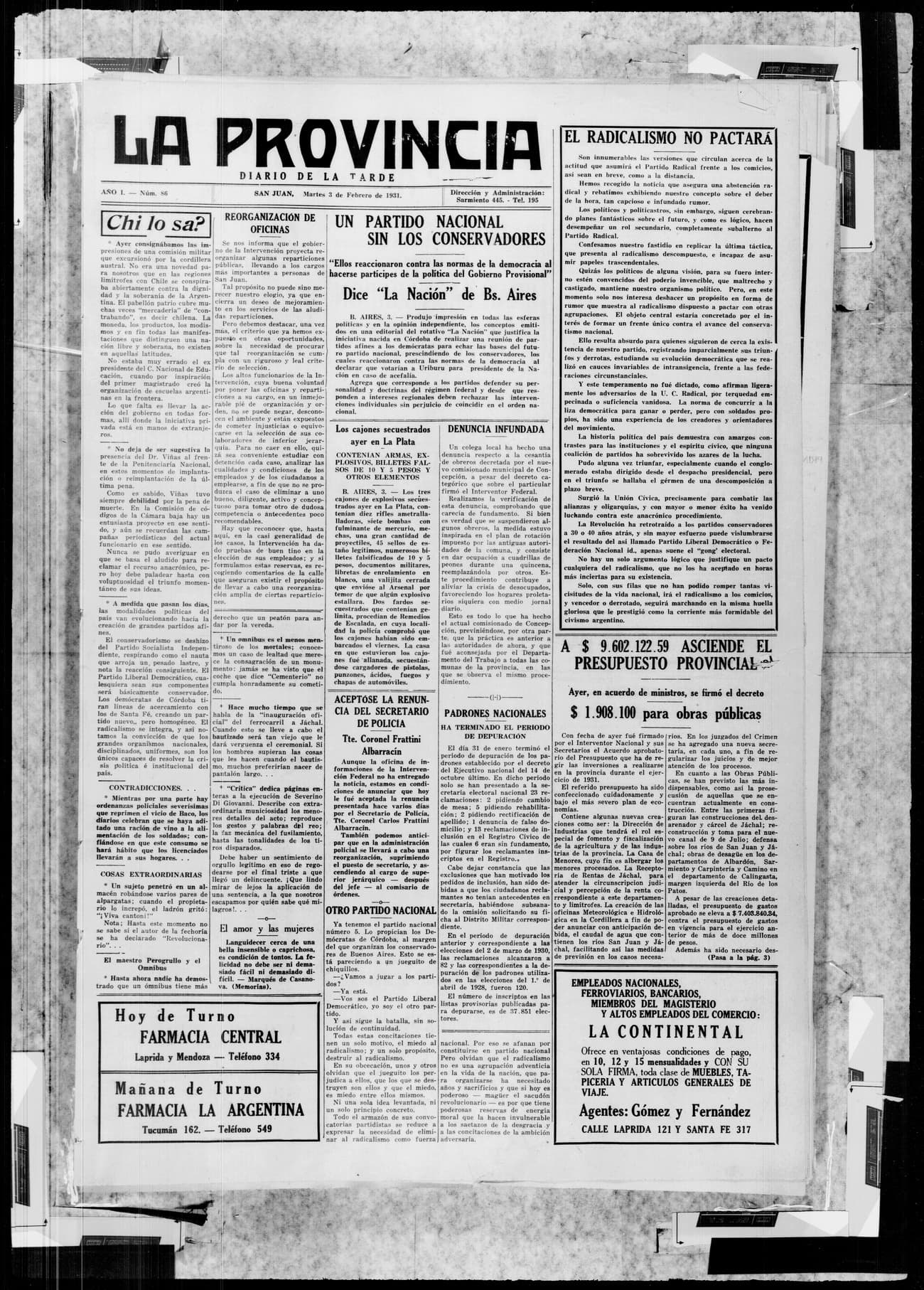Portada · 3 de Febrero de 1931