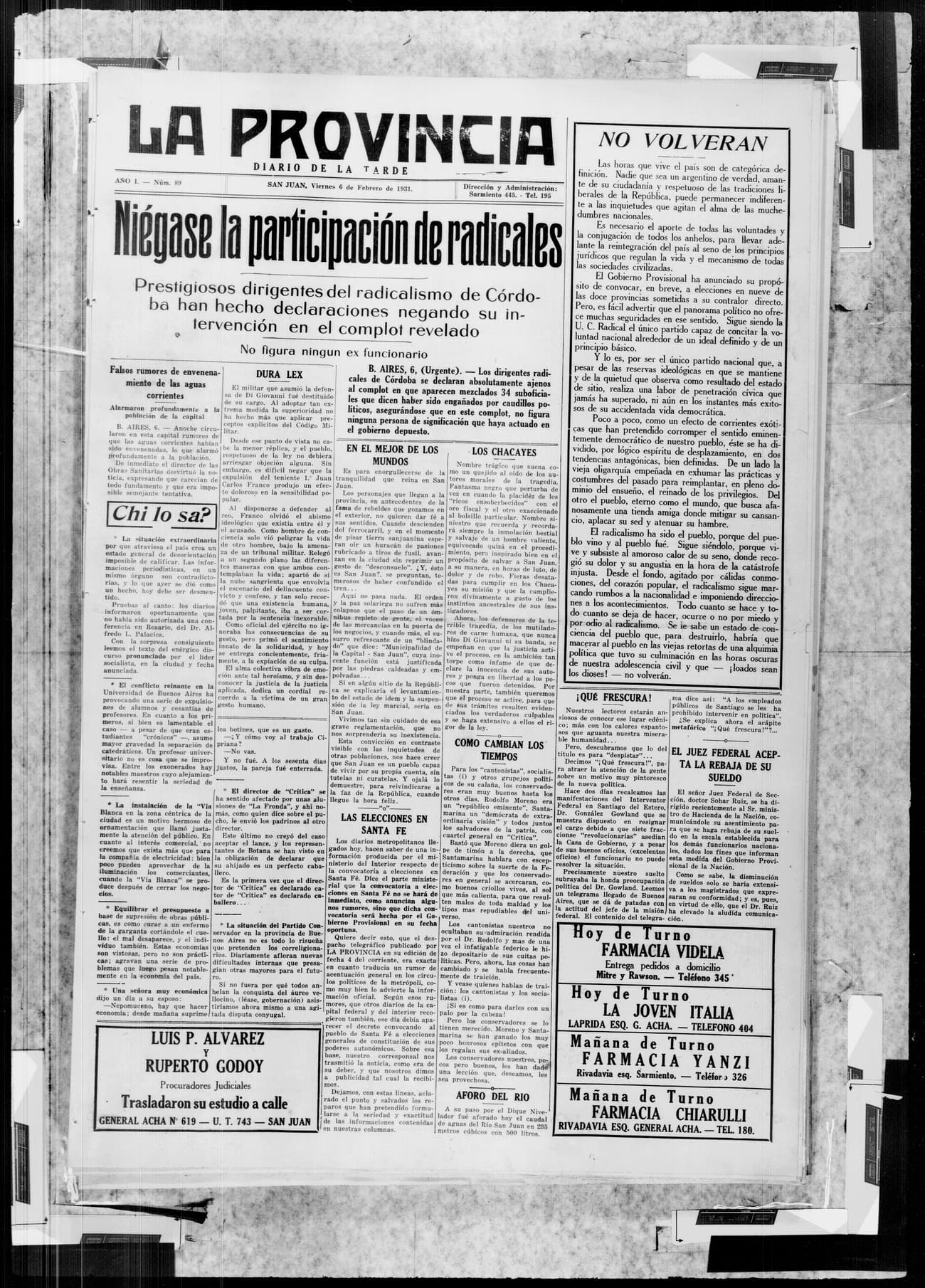 Portada · 6 de Febrero de 1931