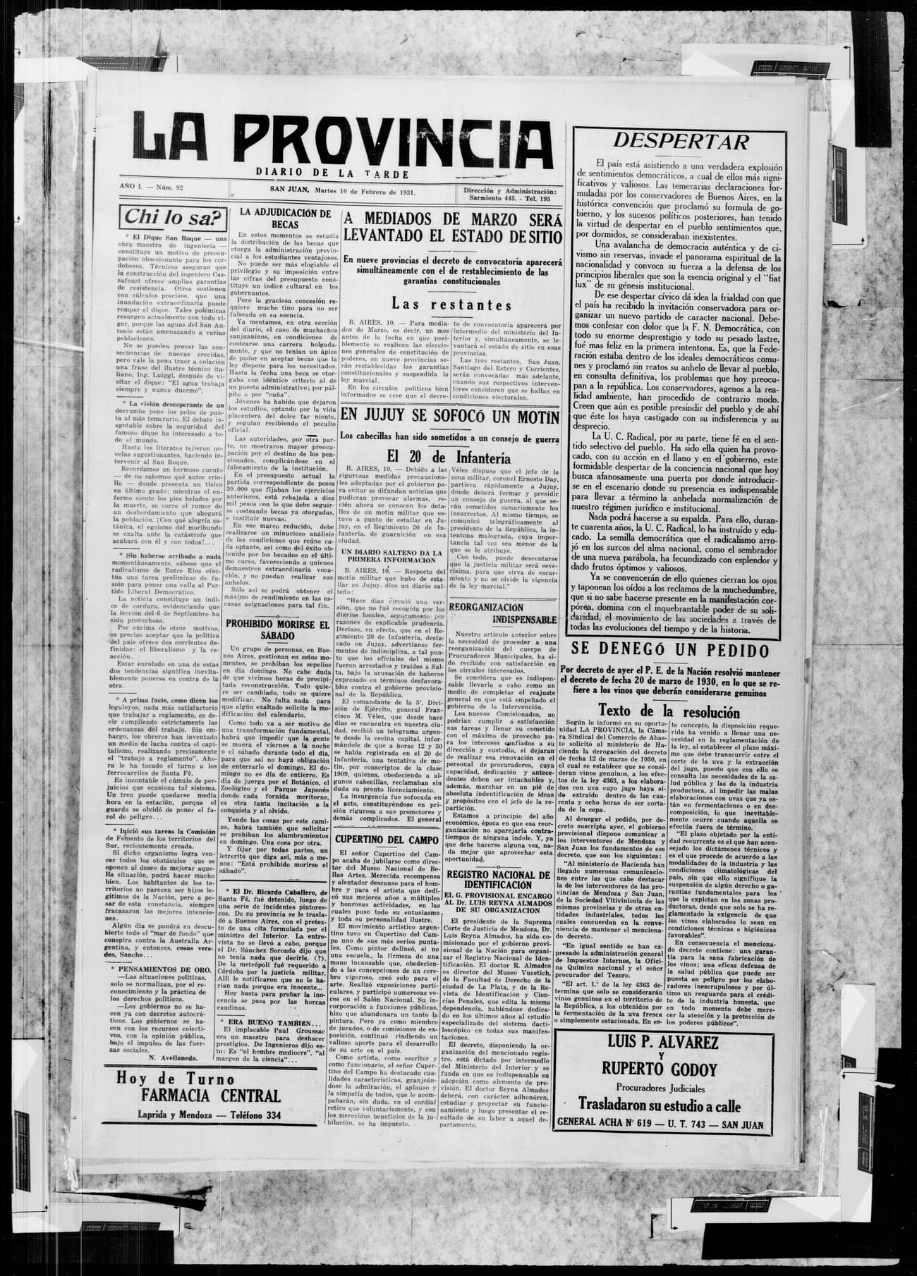 Portada · 10 de Febrero de 1931