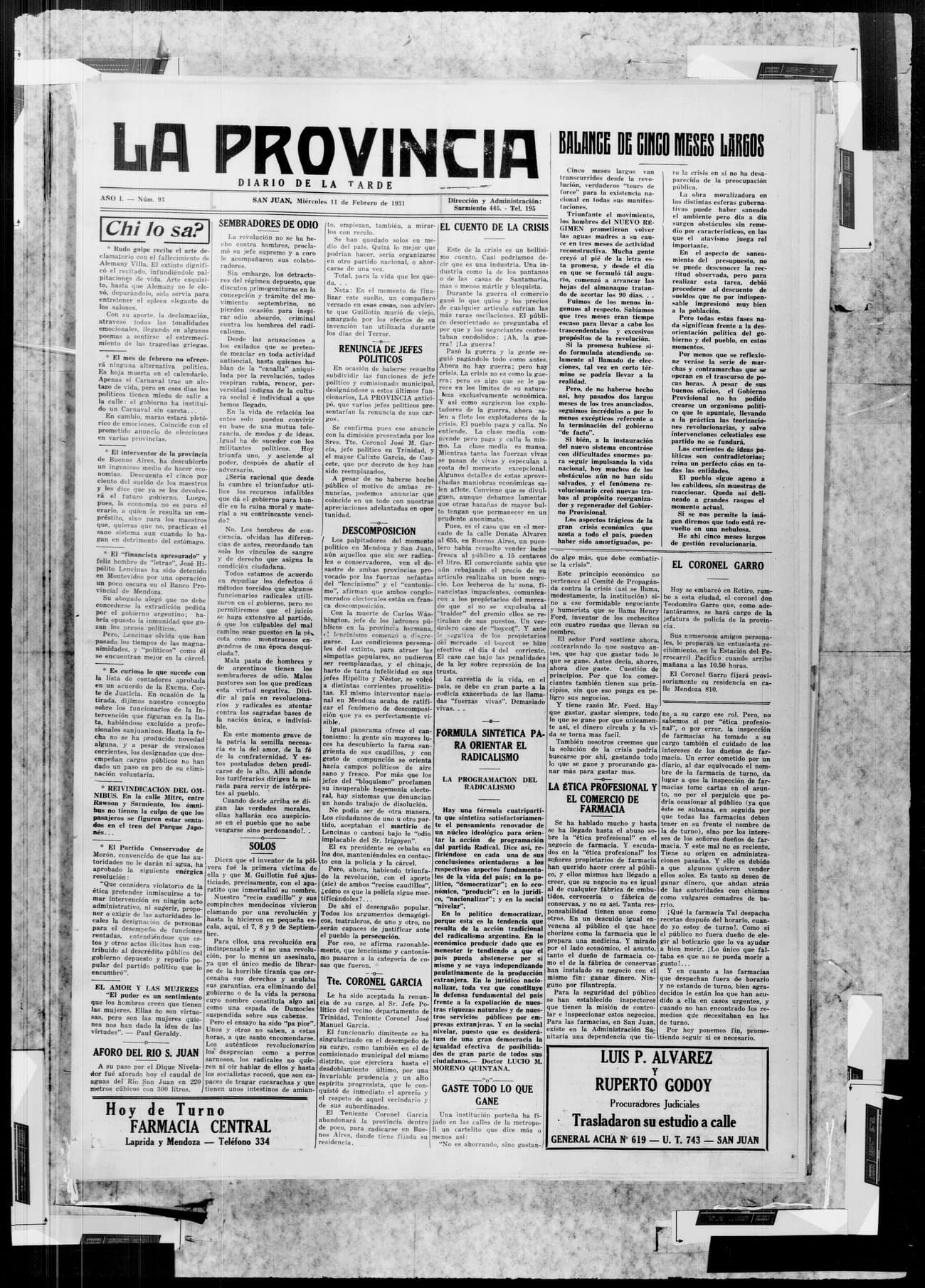 Portada · 11 de Febrero de 1931