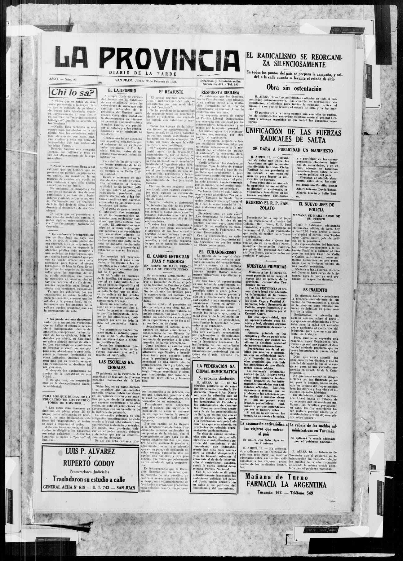 Portada · 12 de Febrero de 1931