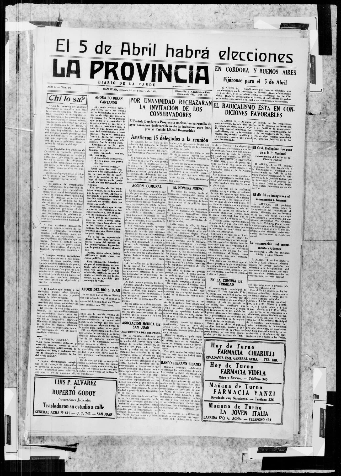 Portada · 14 de Febrero de 1931