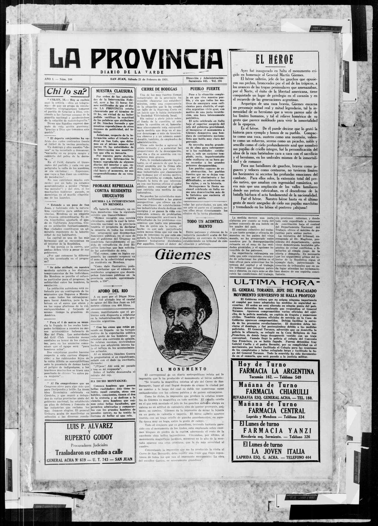 Portada · 21 de Febrero de 1931