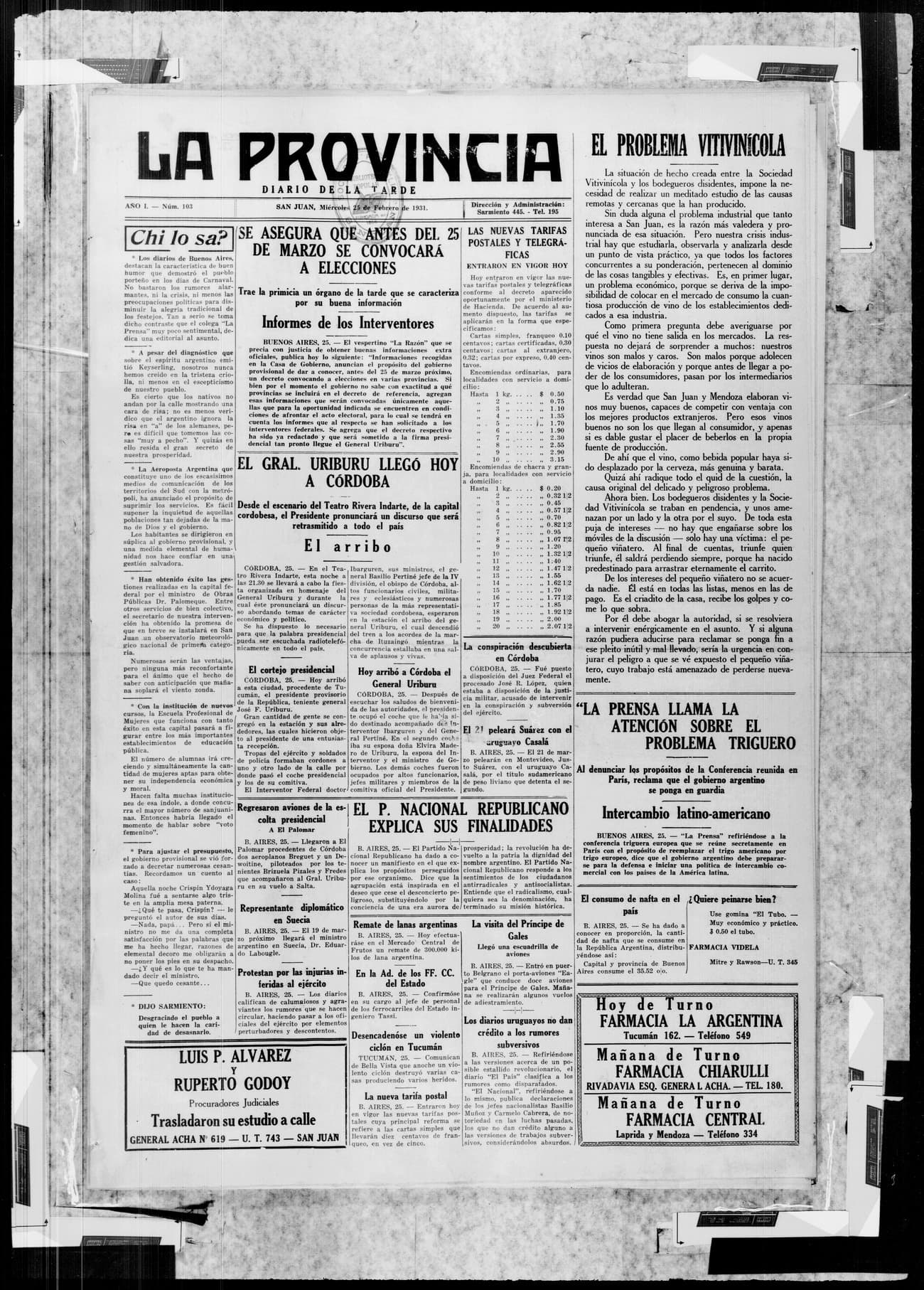Portada · 25 de Febrero de 1931