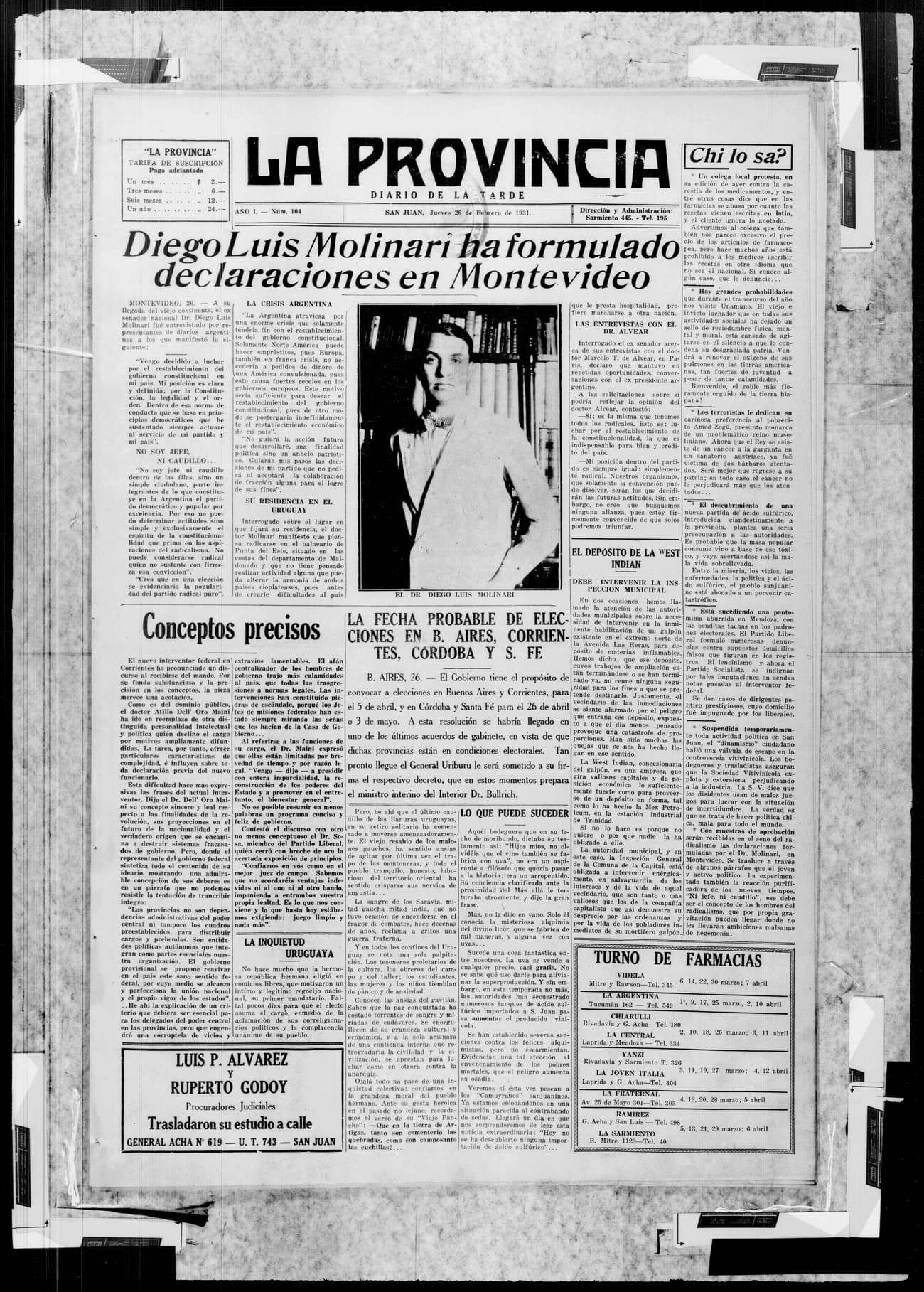 Portada · 26 de Febrero de 1931