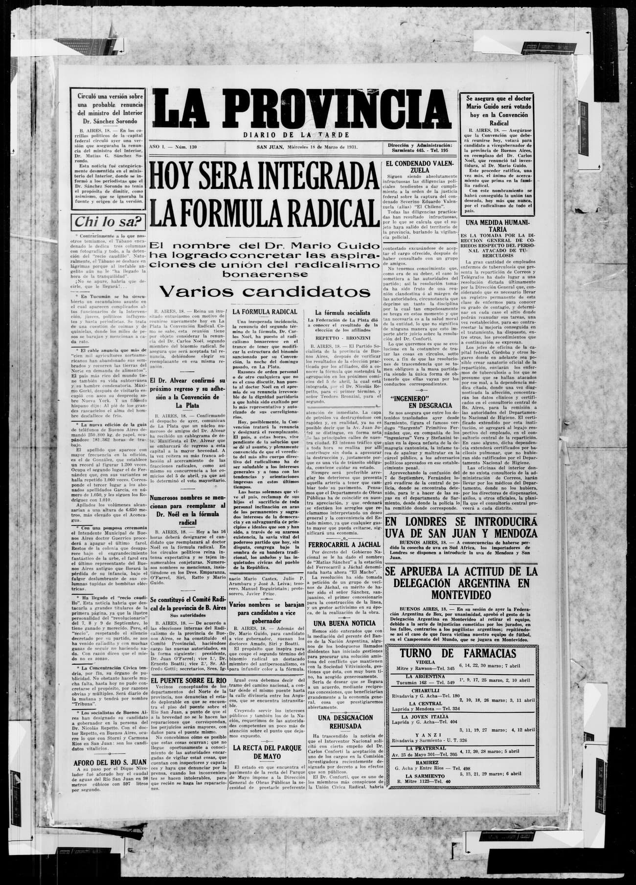 Portada · 18 de Marzo de 1931