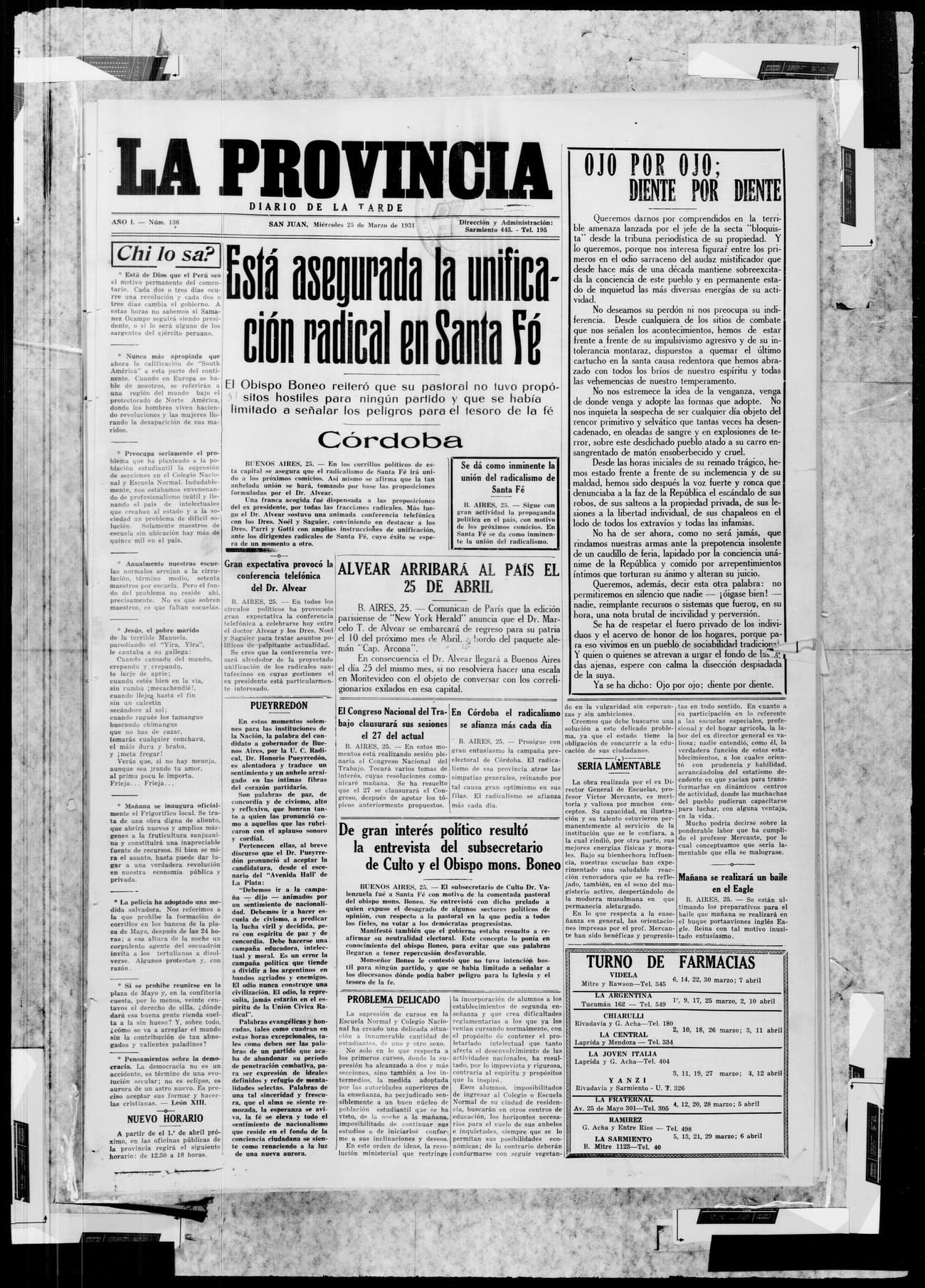 Portada · 23 de Marzo de 1931