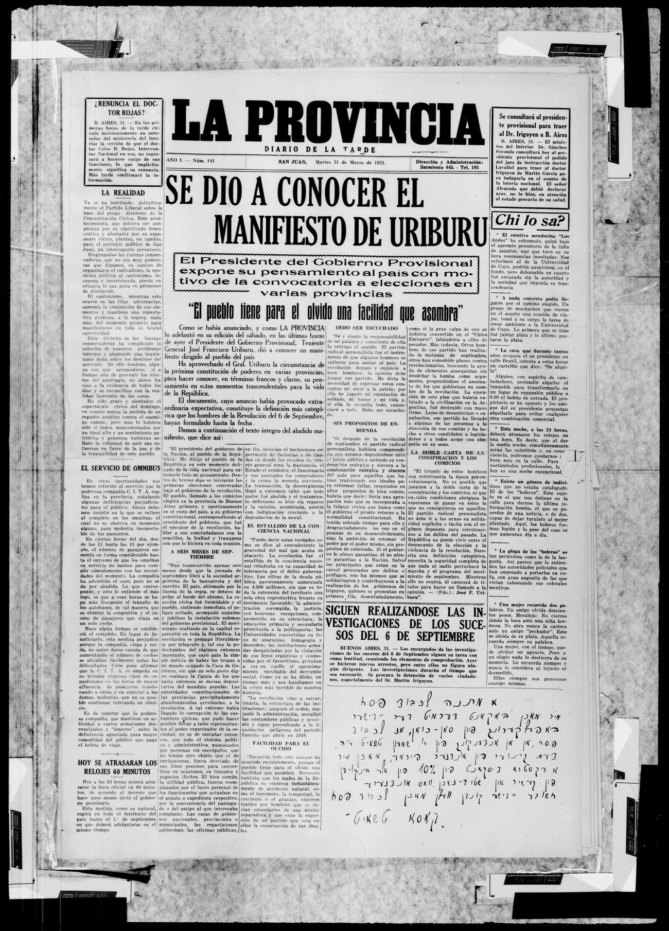 Portada · 31 de Marzo de 1931