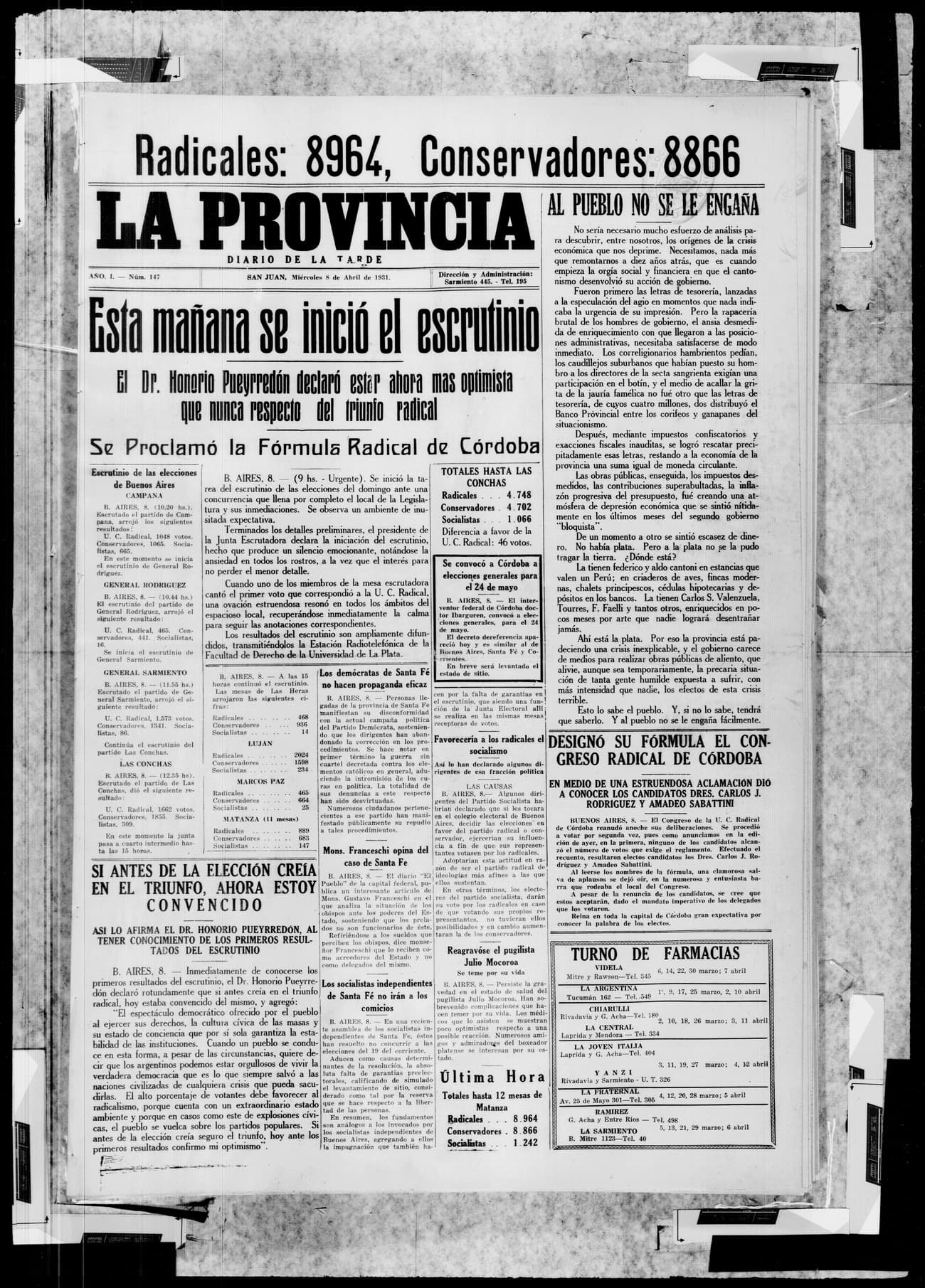 Portada · 8 de Abril de 1931