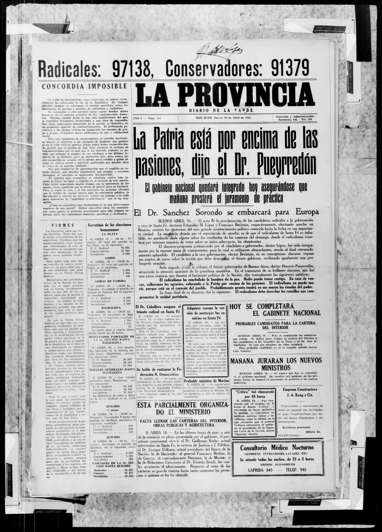 Portada · 16 de Abril de 1931
