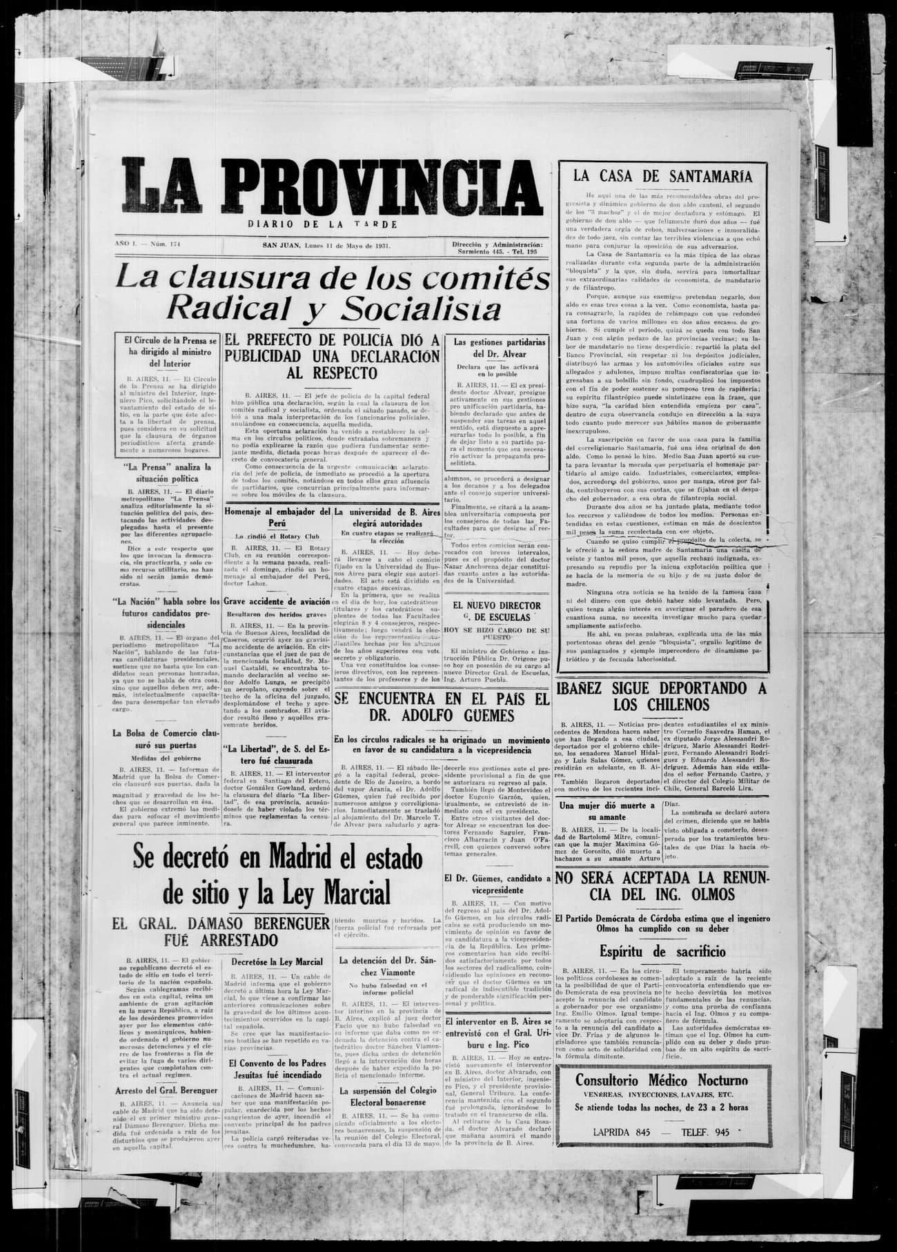 Portada · 11 de Mayo de 1931
