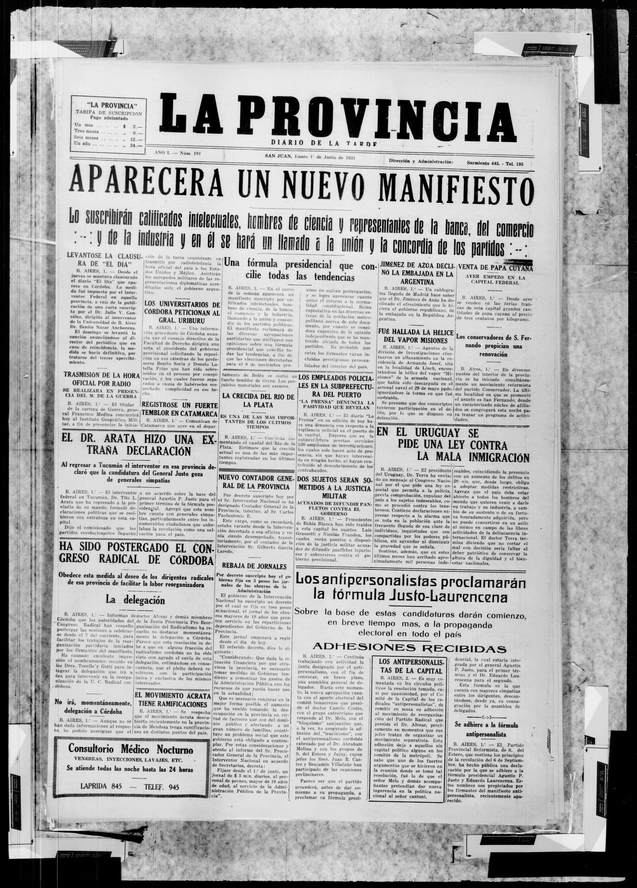 Portada · 1 de Junio de 1931