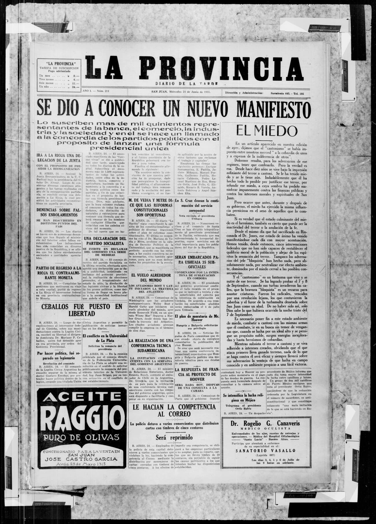 Portada · 24 de Junio de 1931