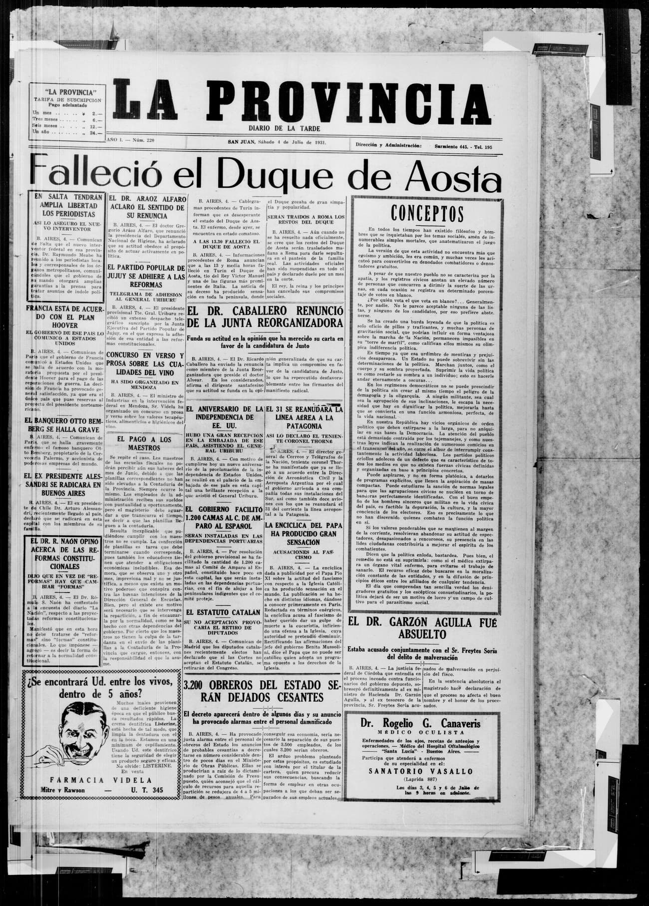 Portada · 4 de Julio de 1931
