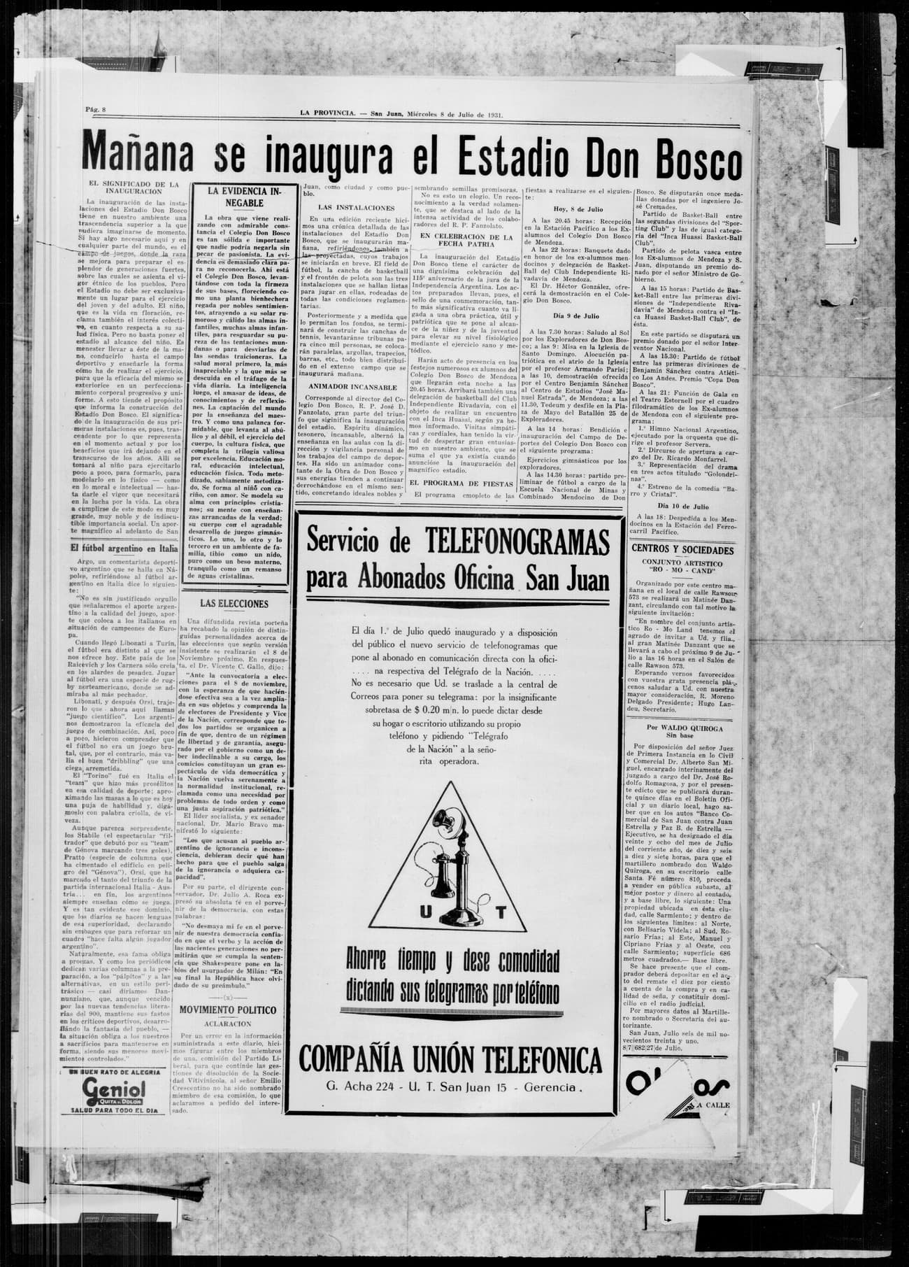 Portada · 8 de Julio de 1931