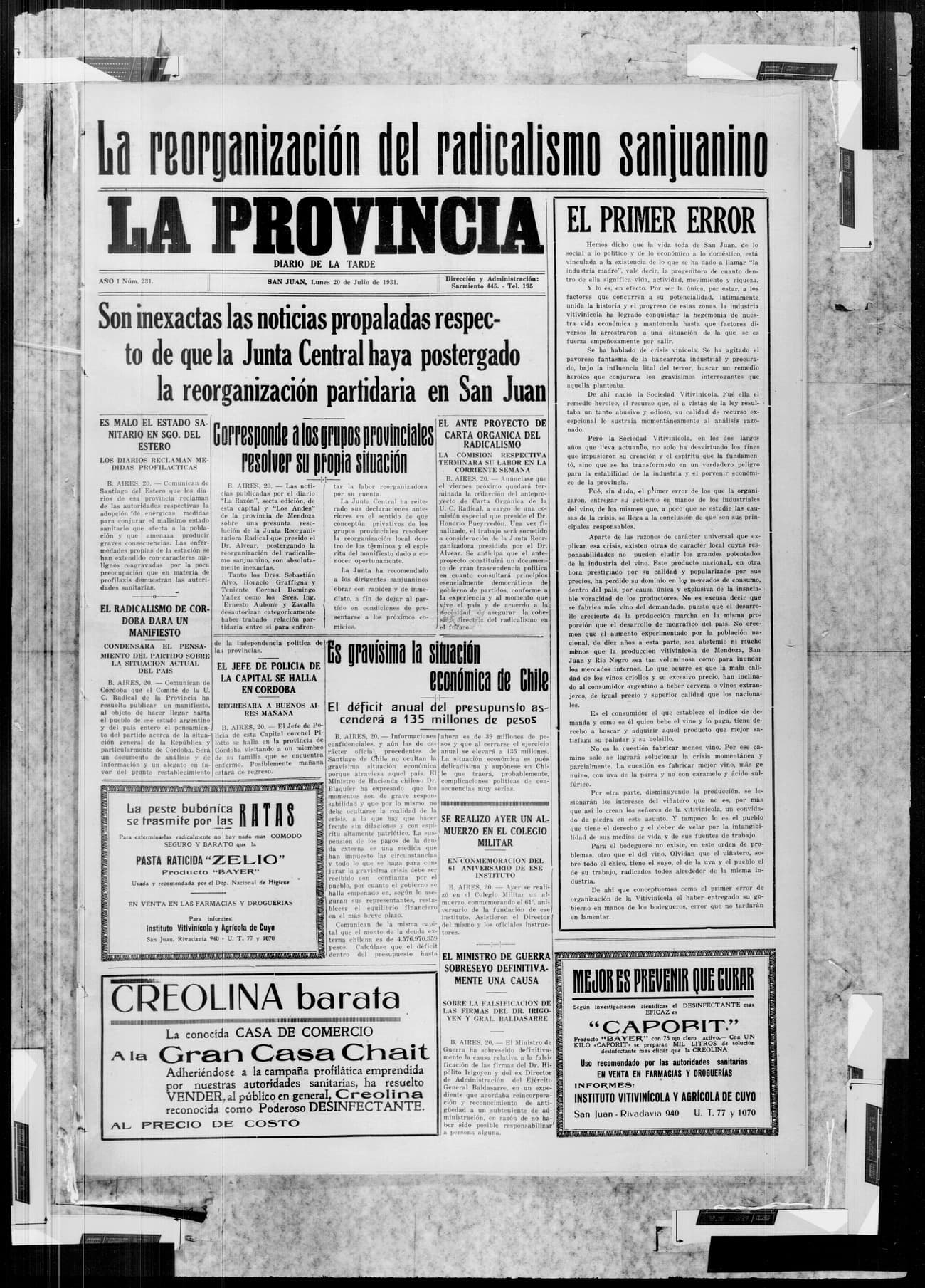 Portada · 20 de Julio de 1931