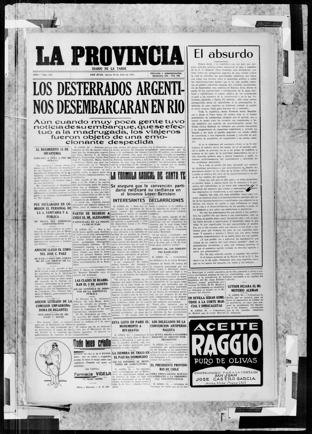 Portada · 30 de Julio de 1931