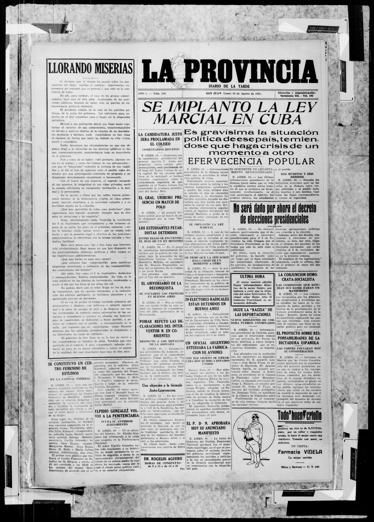 Portada · 10 de Agosto de 1931