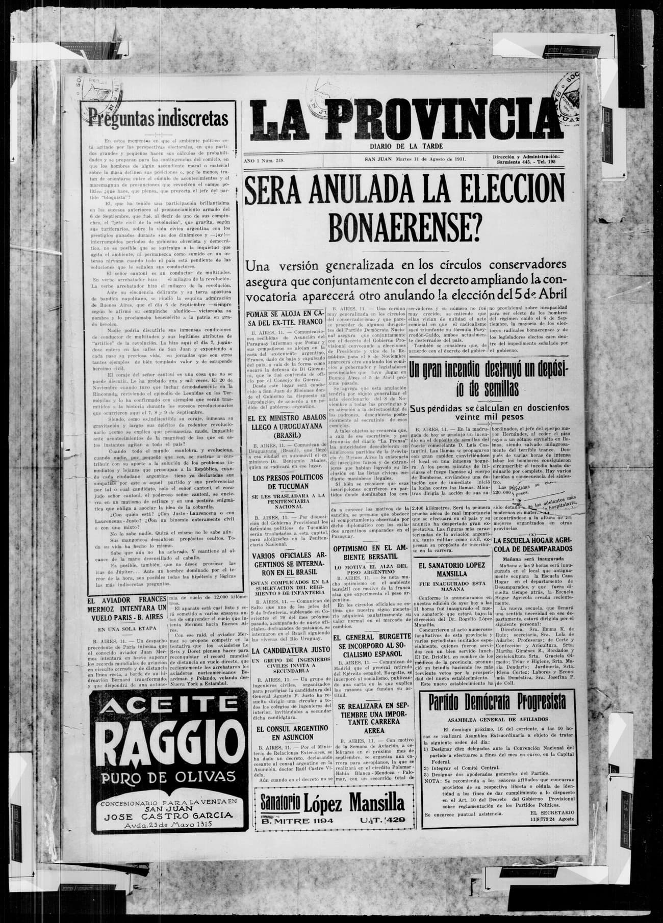 Portada · 11 de Agosto de 1931
