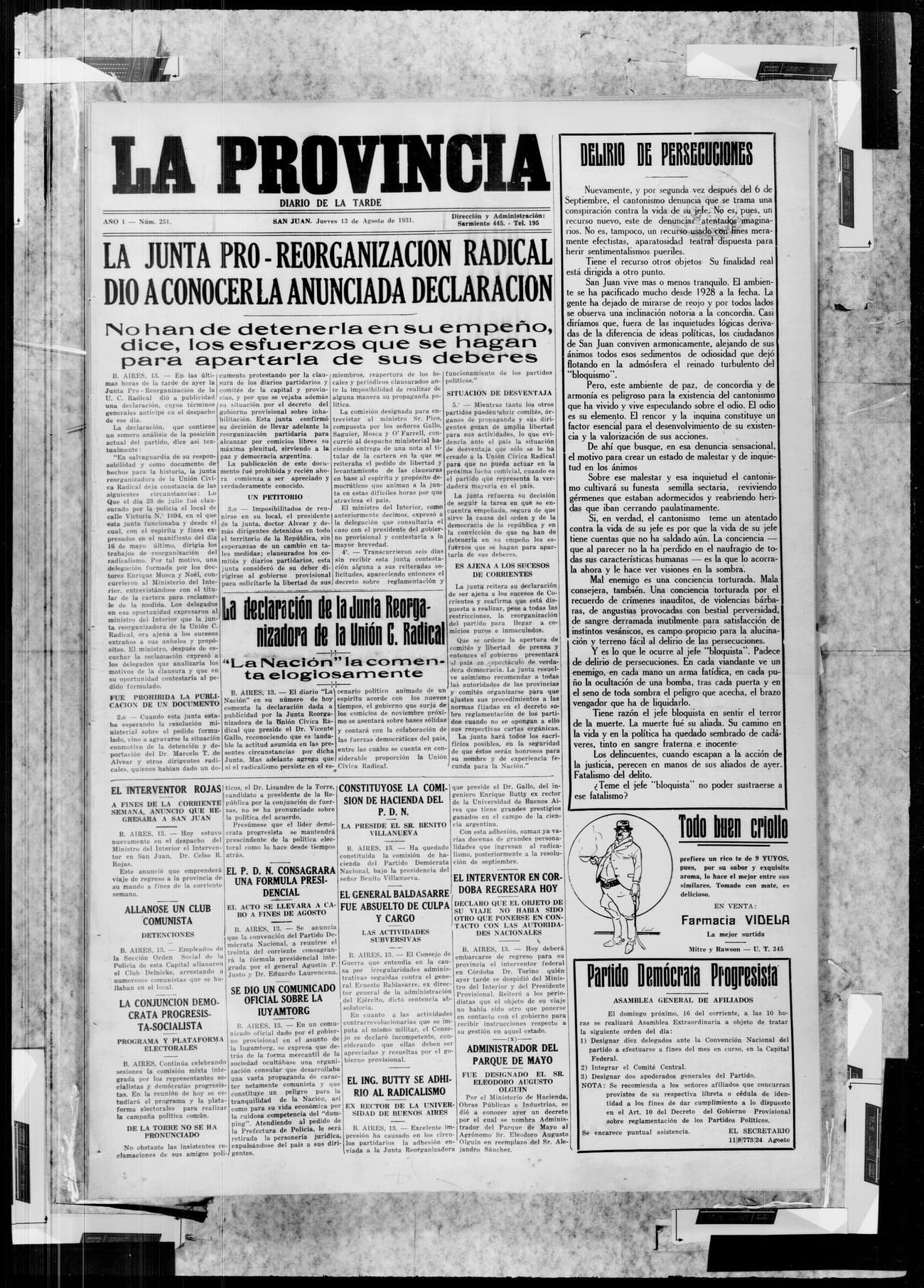 Portada · 13 de Agosto de 1931