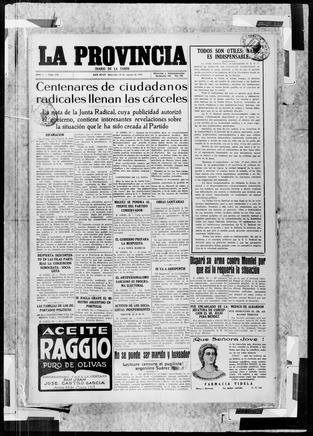 Portada · 19 de Agosto de 1931