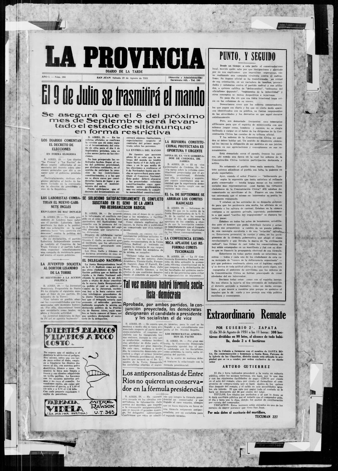 Portada · 29 de Agosto de 1931