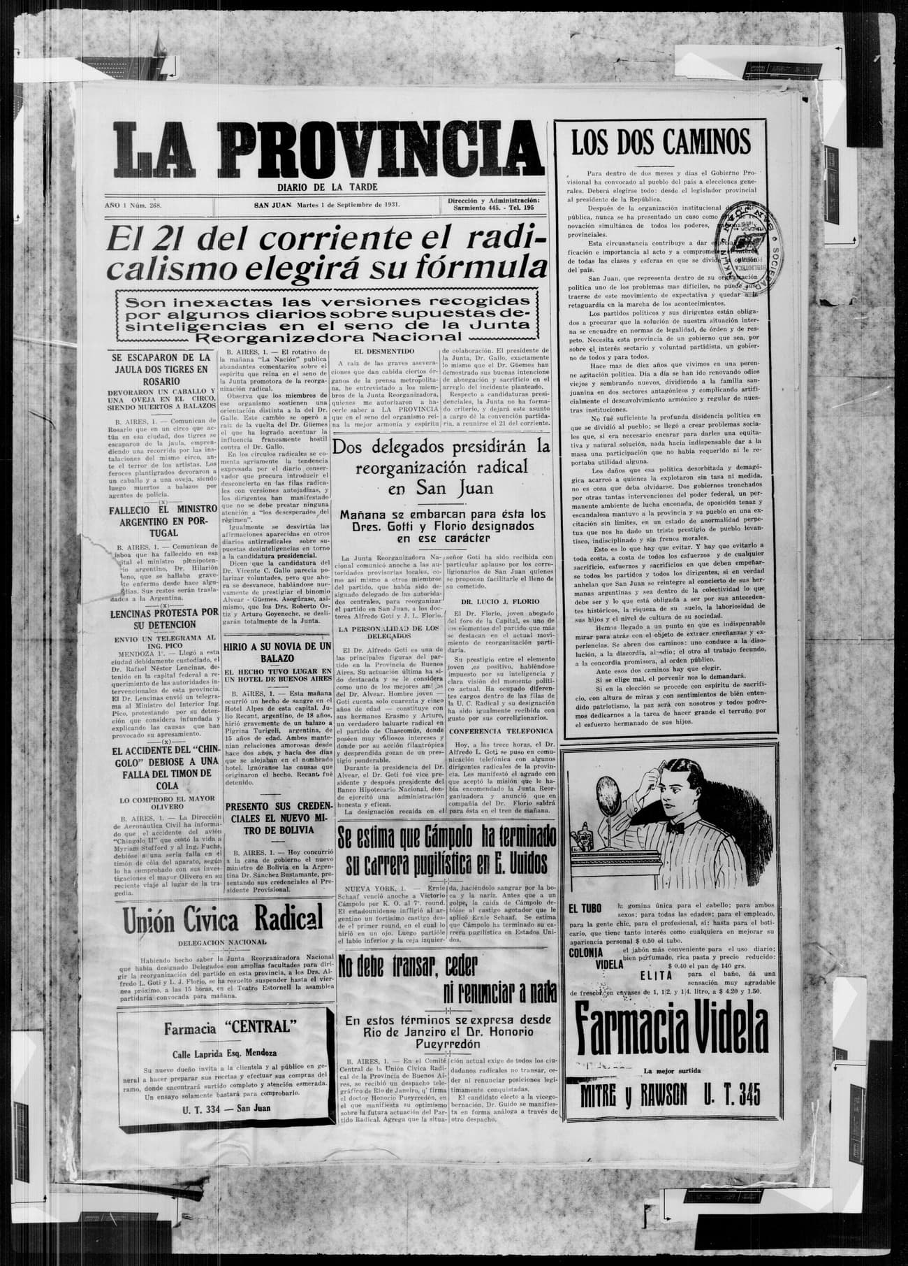 Portada · 1 de Septiembre de 1931