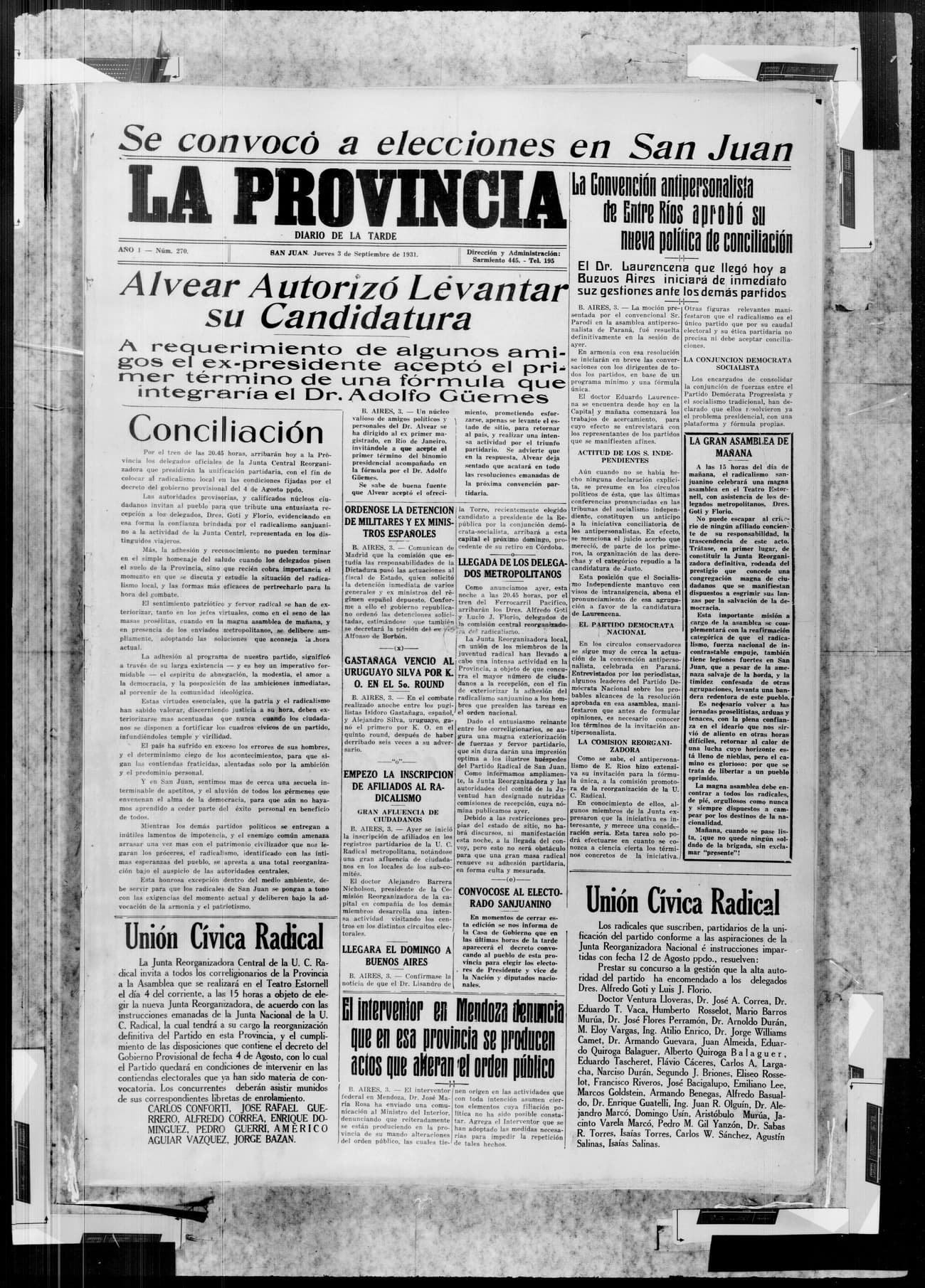 Portada · 3 de Septiembre de 1931