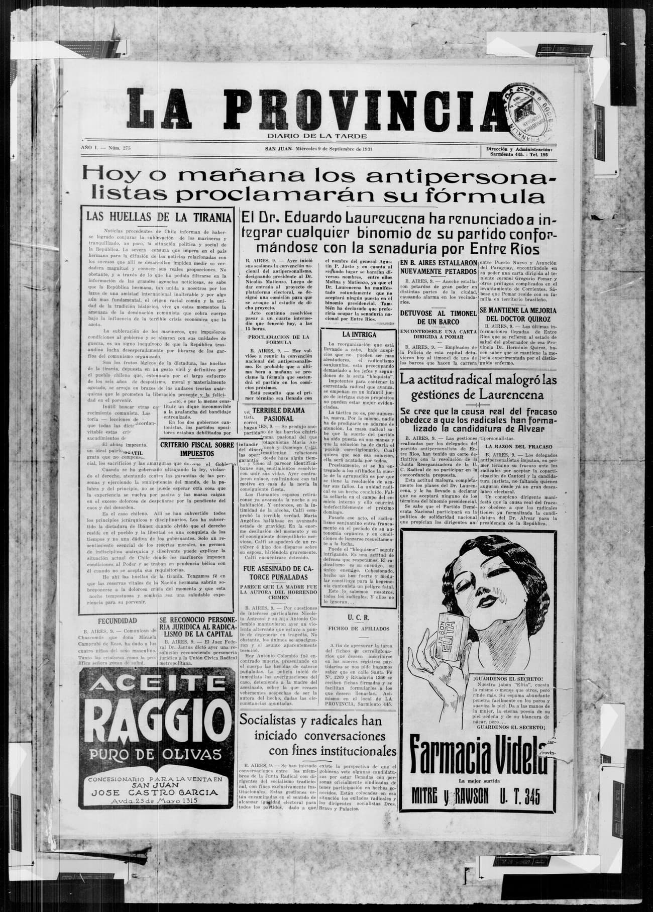 Portada · 9 de Septiembre de 1931