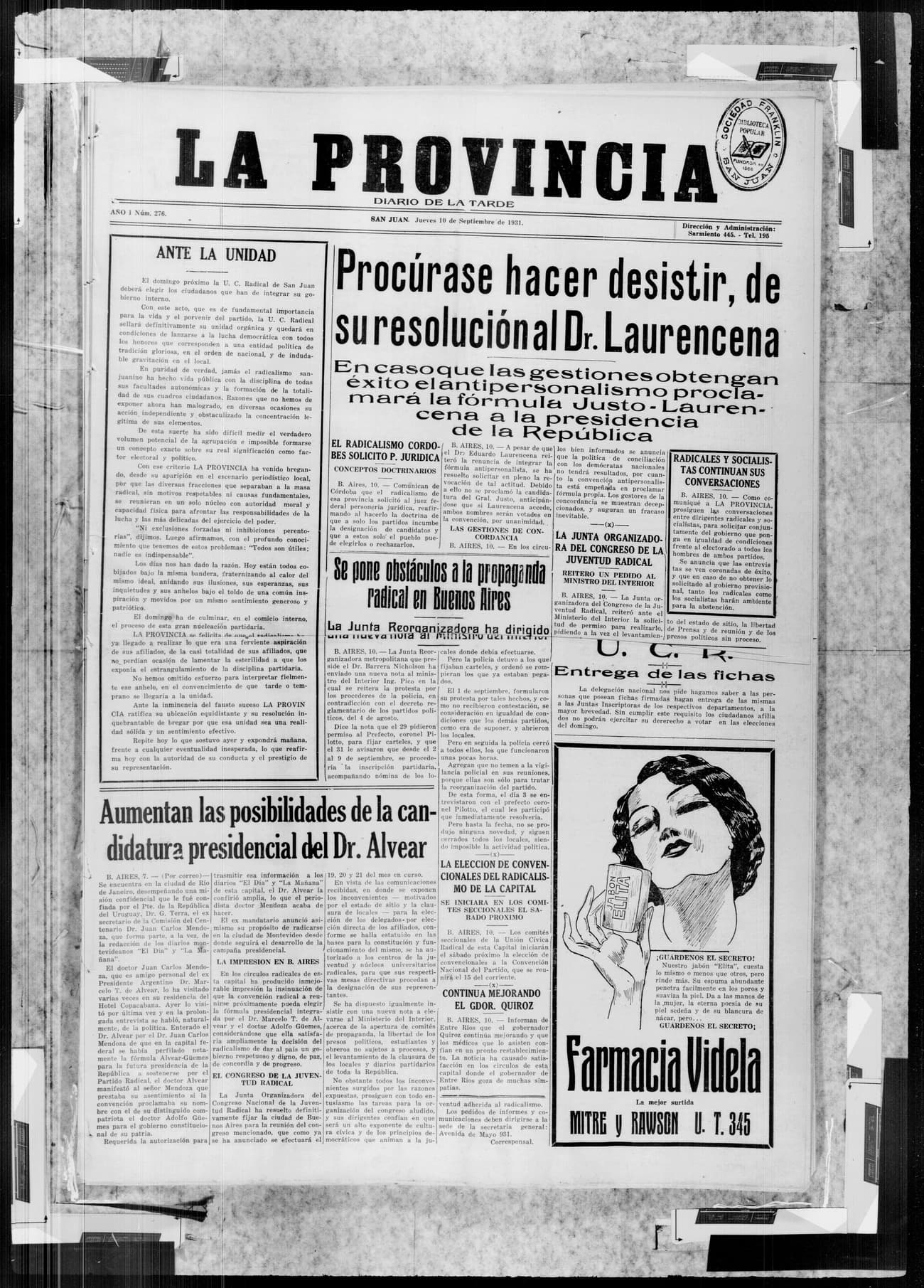 Portada · 10 de Septiembre de 1931