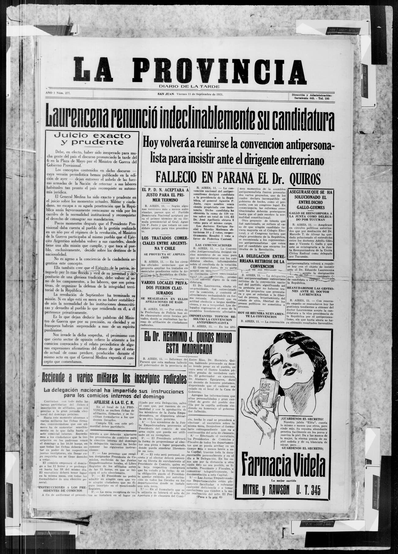 Portada · 11 de Septiembre de 1931