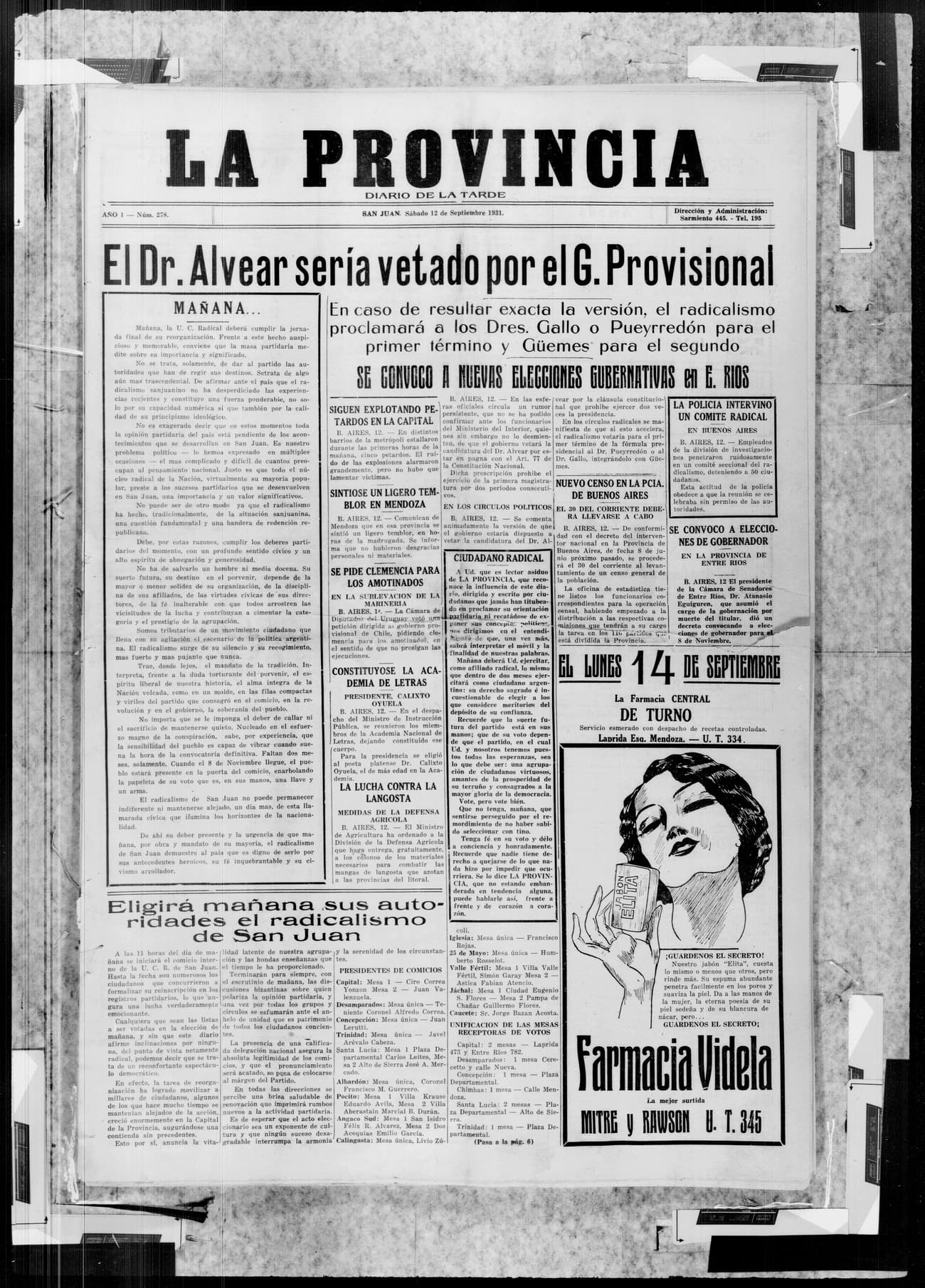 Portada · 12 de Septiembre de 1931