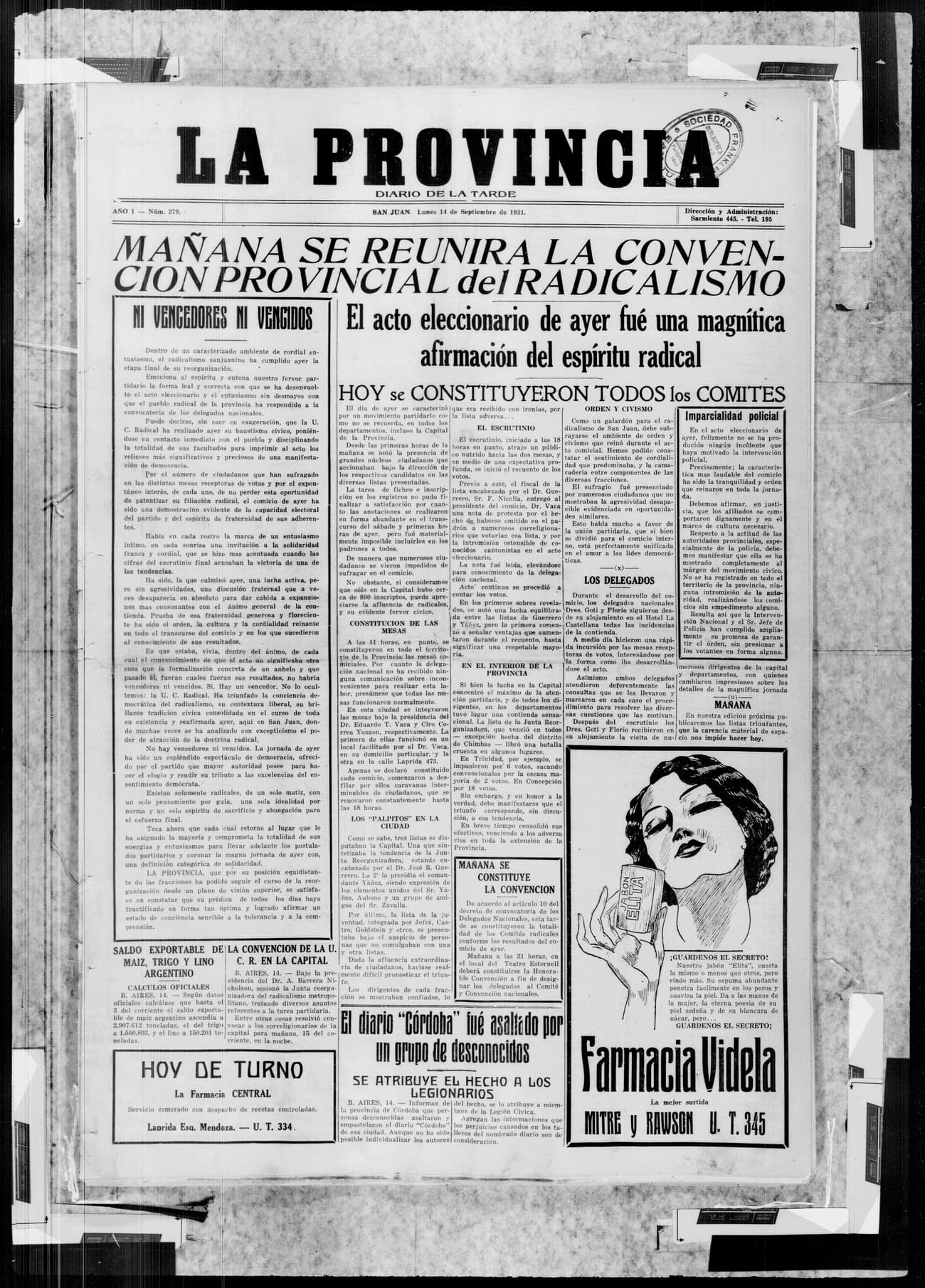 Portada · 14 de Septiembre de 1931
