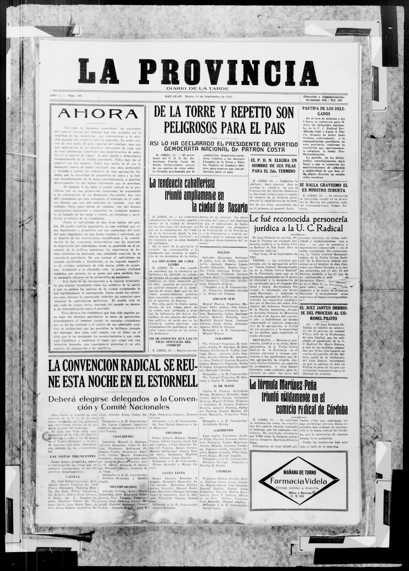 Portada · 15 de Septiembre de 1931