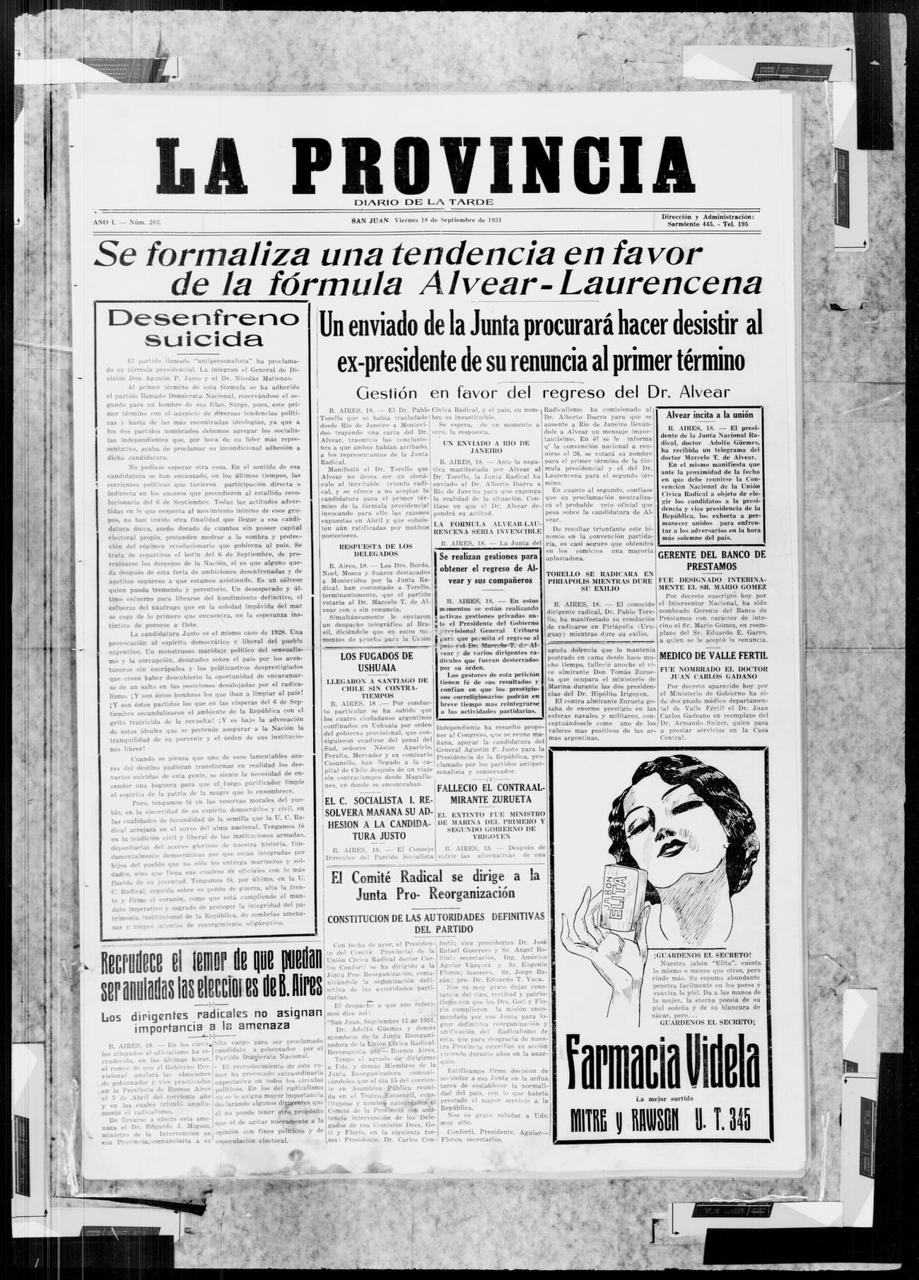 Portada · 18 de Septiembre de 1931