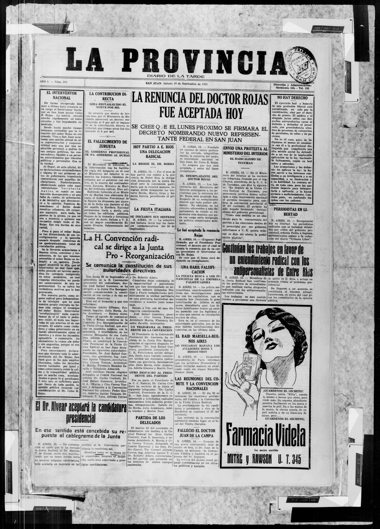 Portada · 19 de Septiembre de 1931